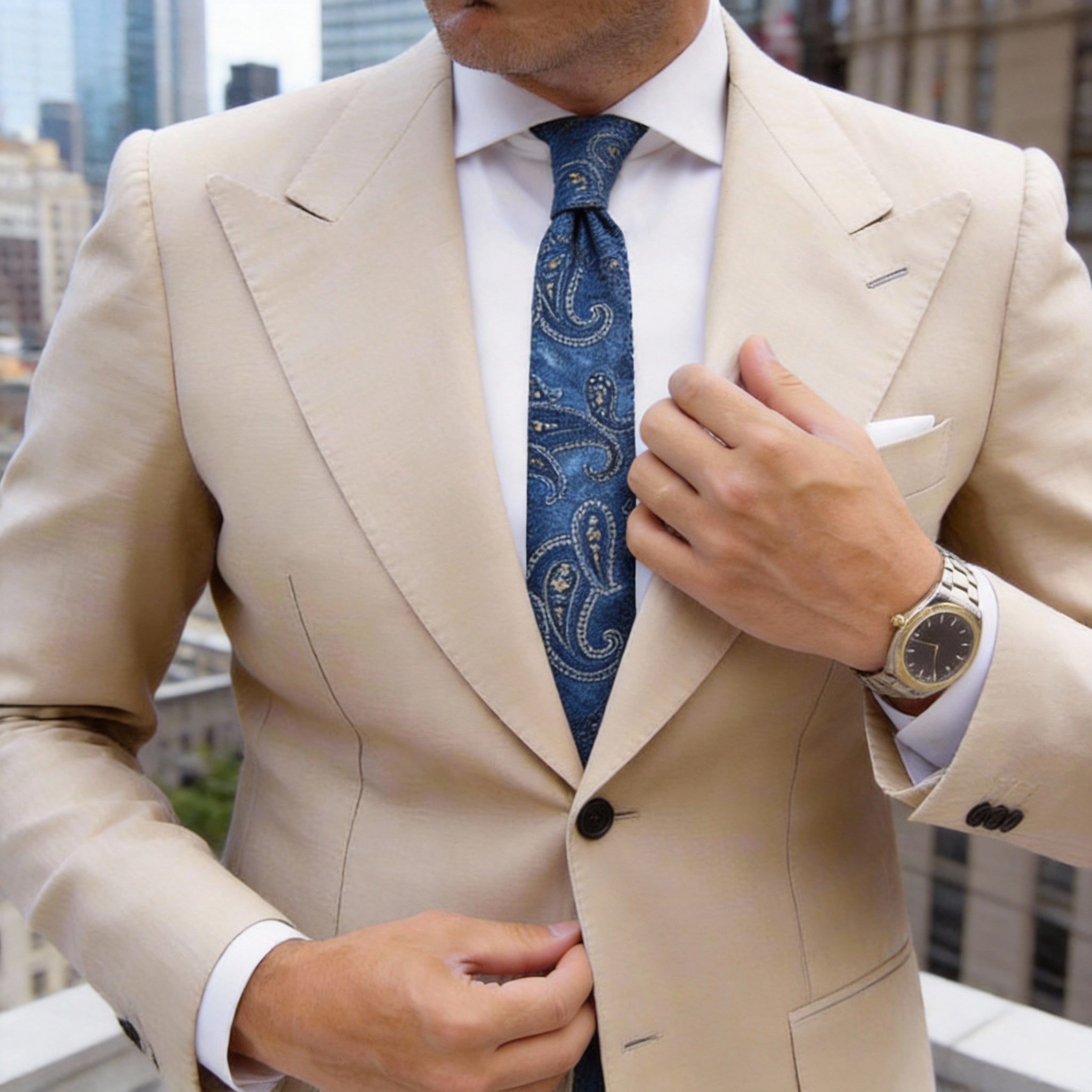 Blue With Gold Paisley Necktie