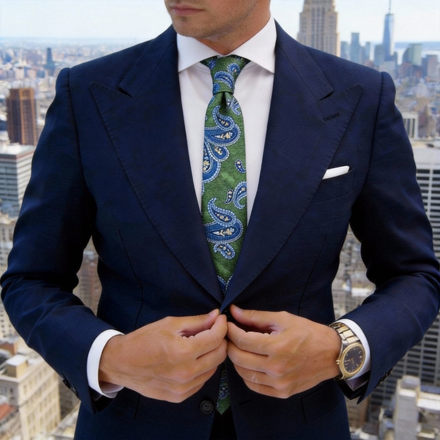 Green With Blue Paisley Necktie