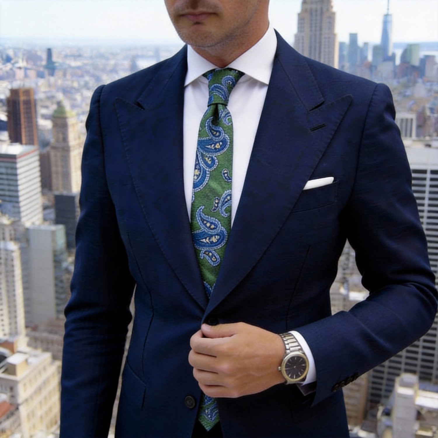 Green With Blue Paisley Necktie