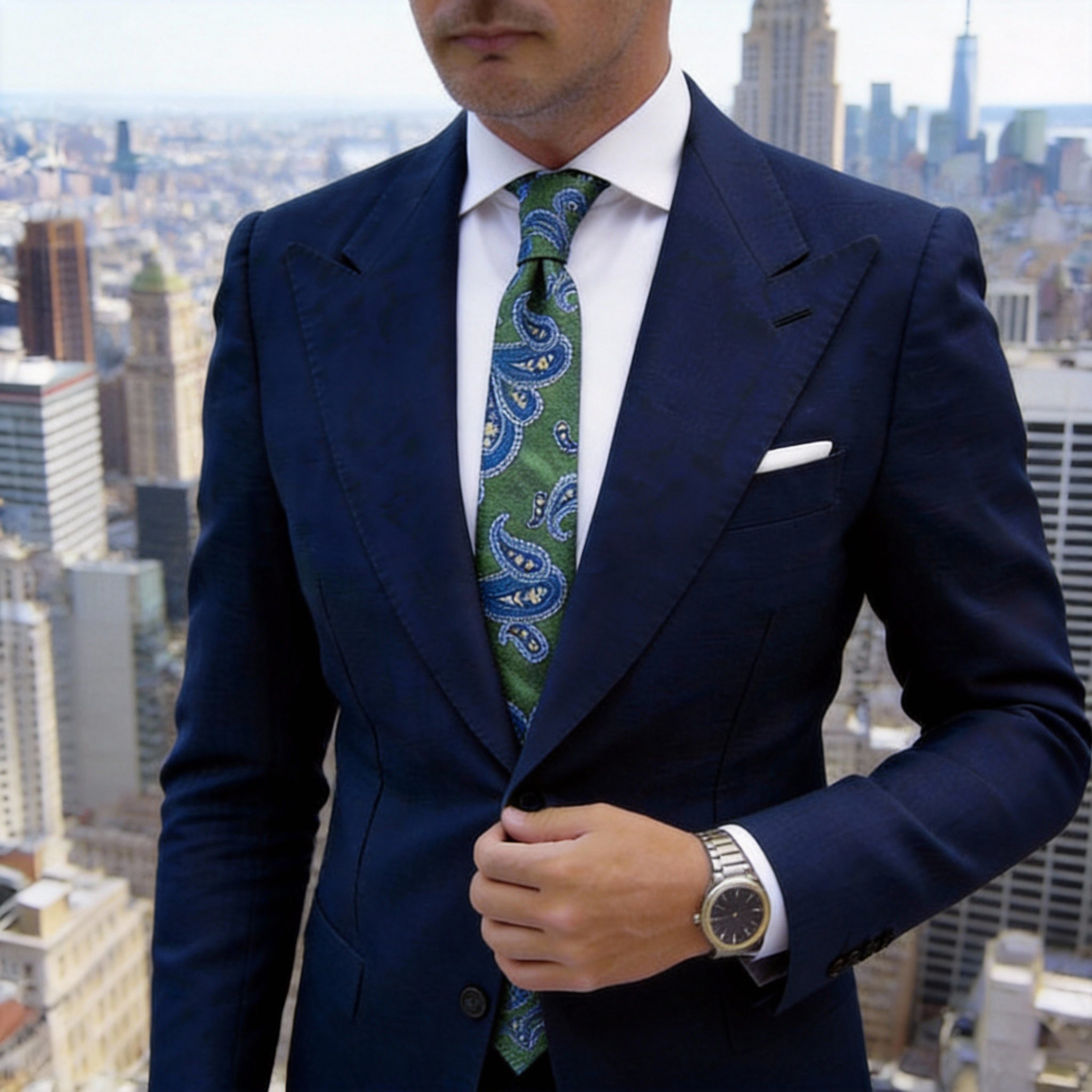Green With Blue Paisley Necktie
