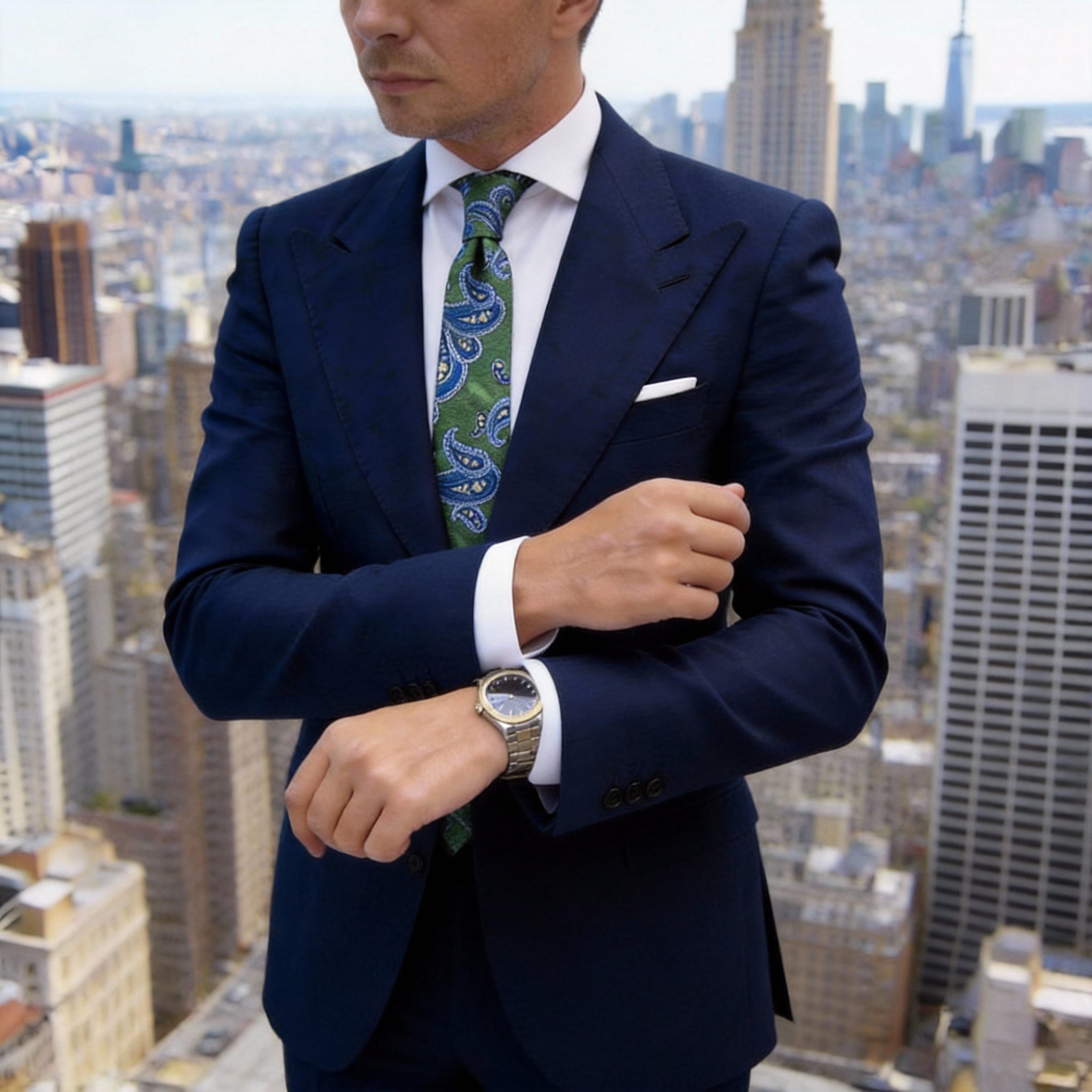 Green With Blue Paisley Necktie