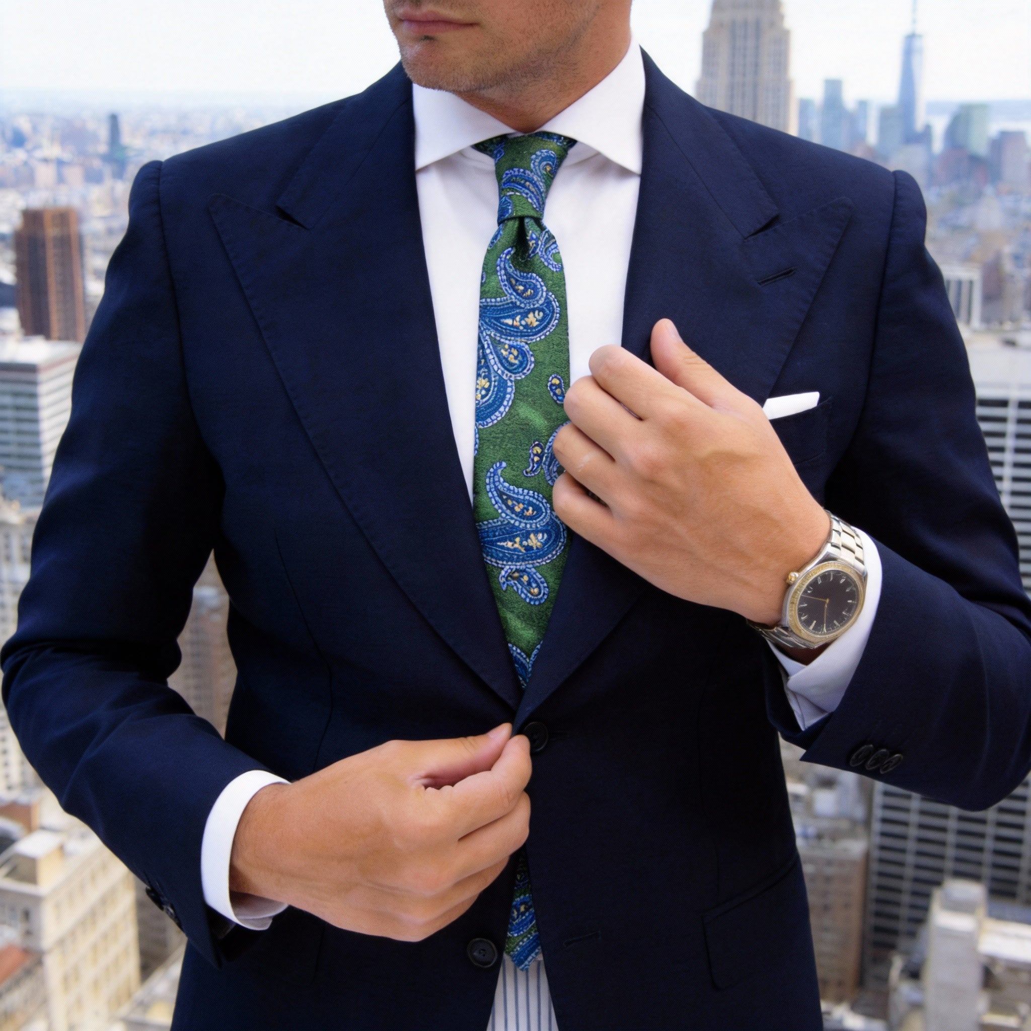 Green With Blue Paisley Necktie