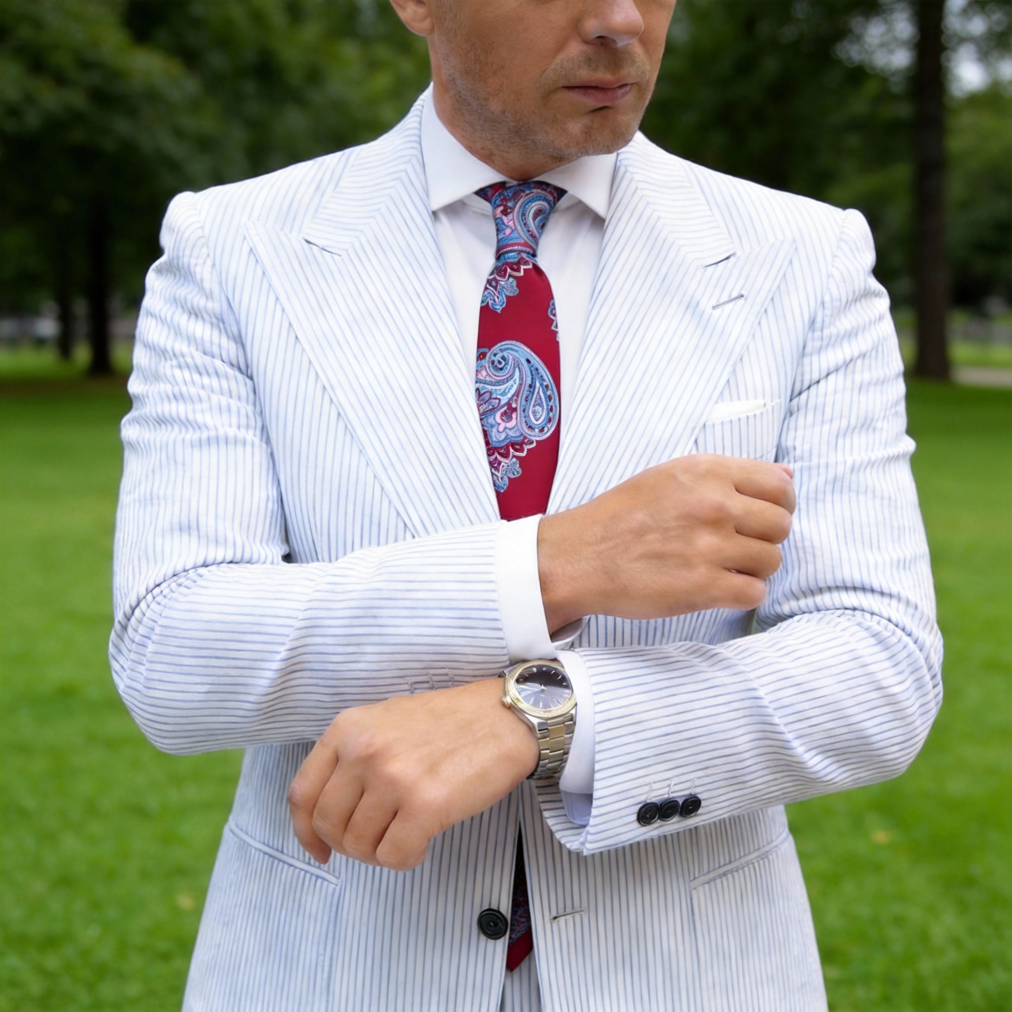 Red With Blue Paisley Necktie