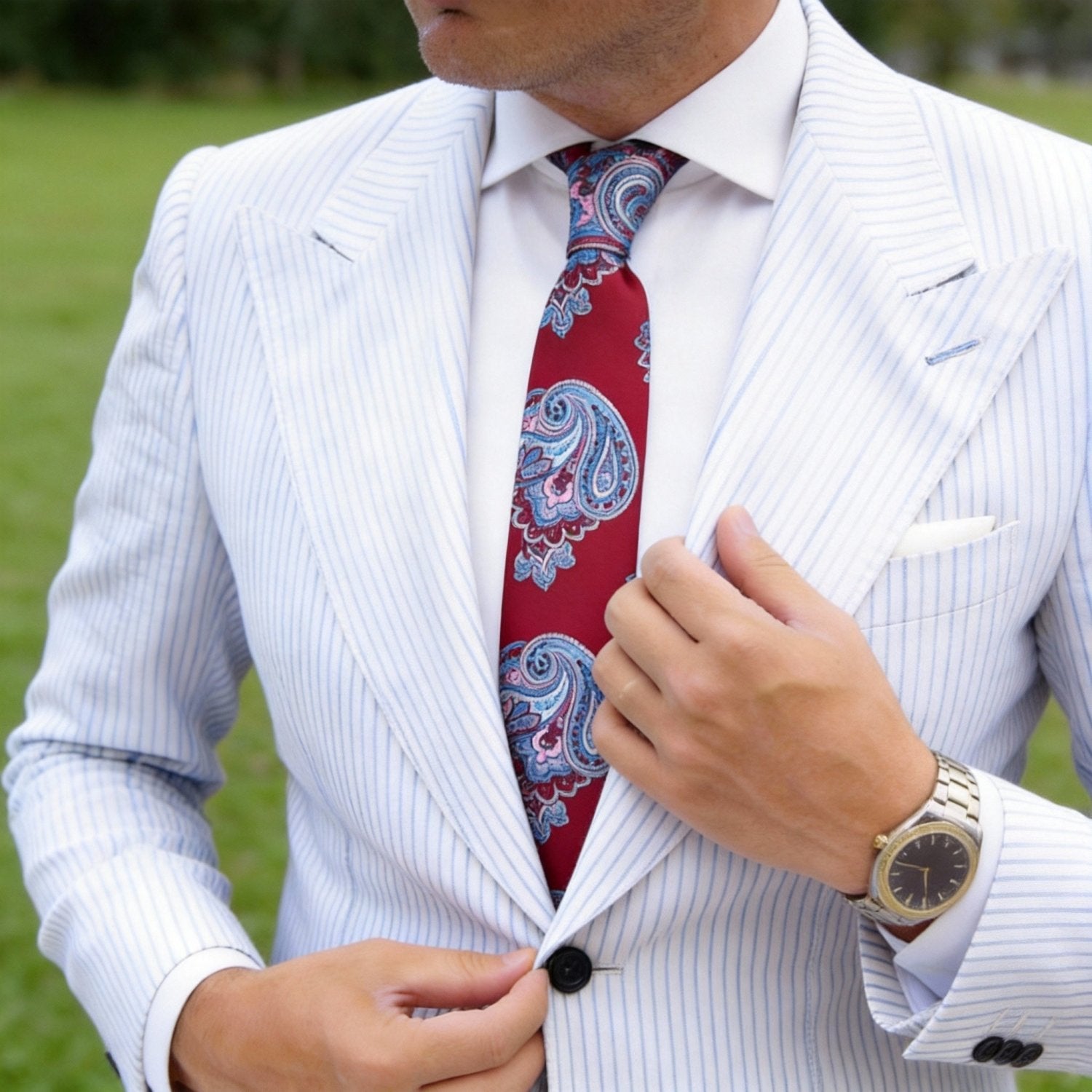 Red With Blue Paisley Necktie
