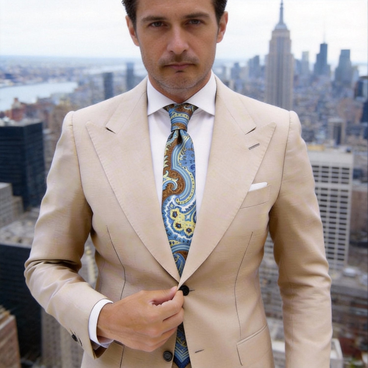 Blue with Brown Yellow Paisley Necktie