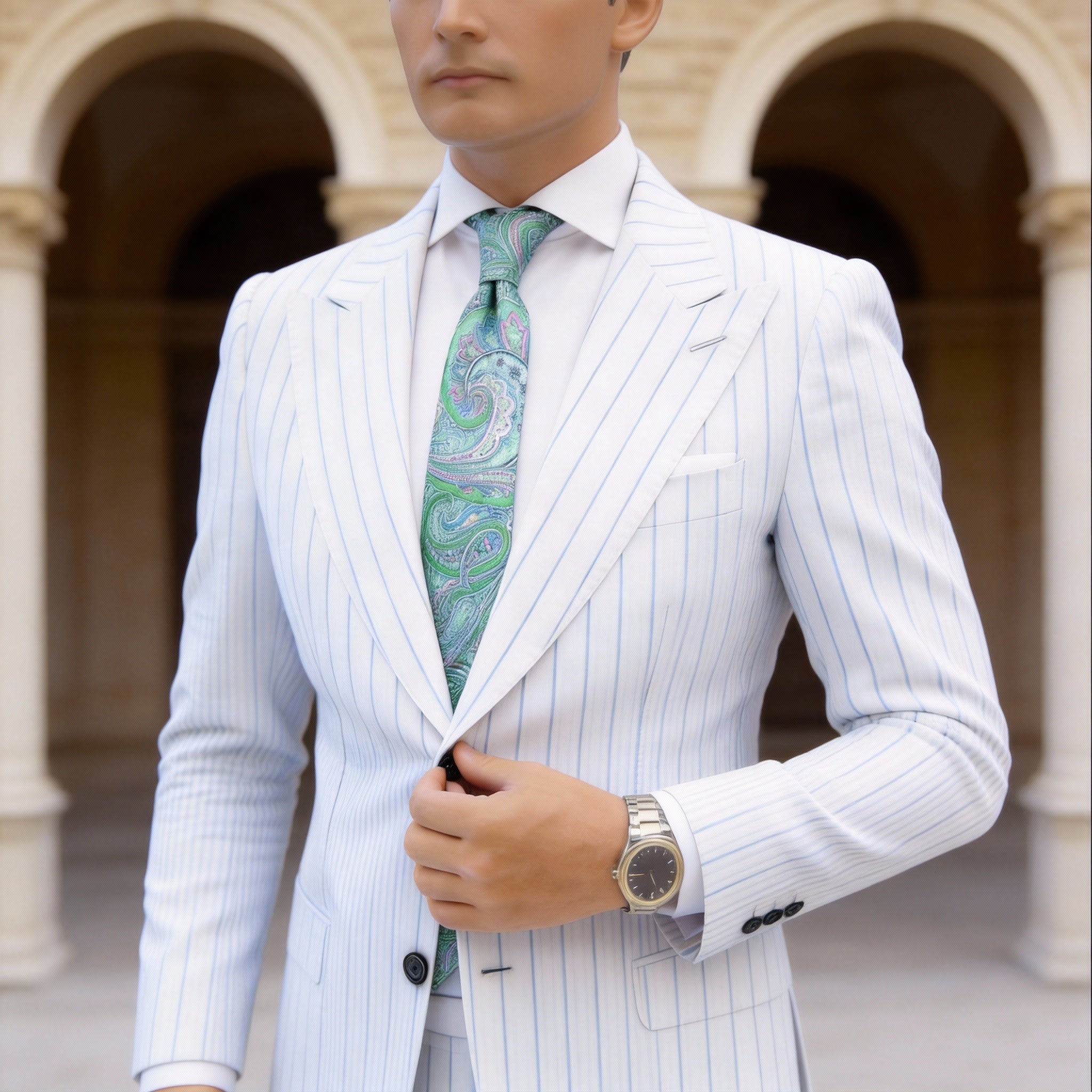 Green With Pink Blue Paisley Necktie