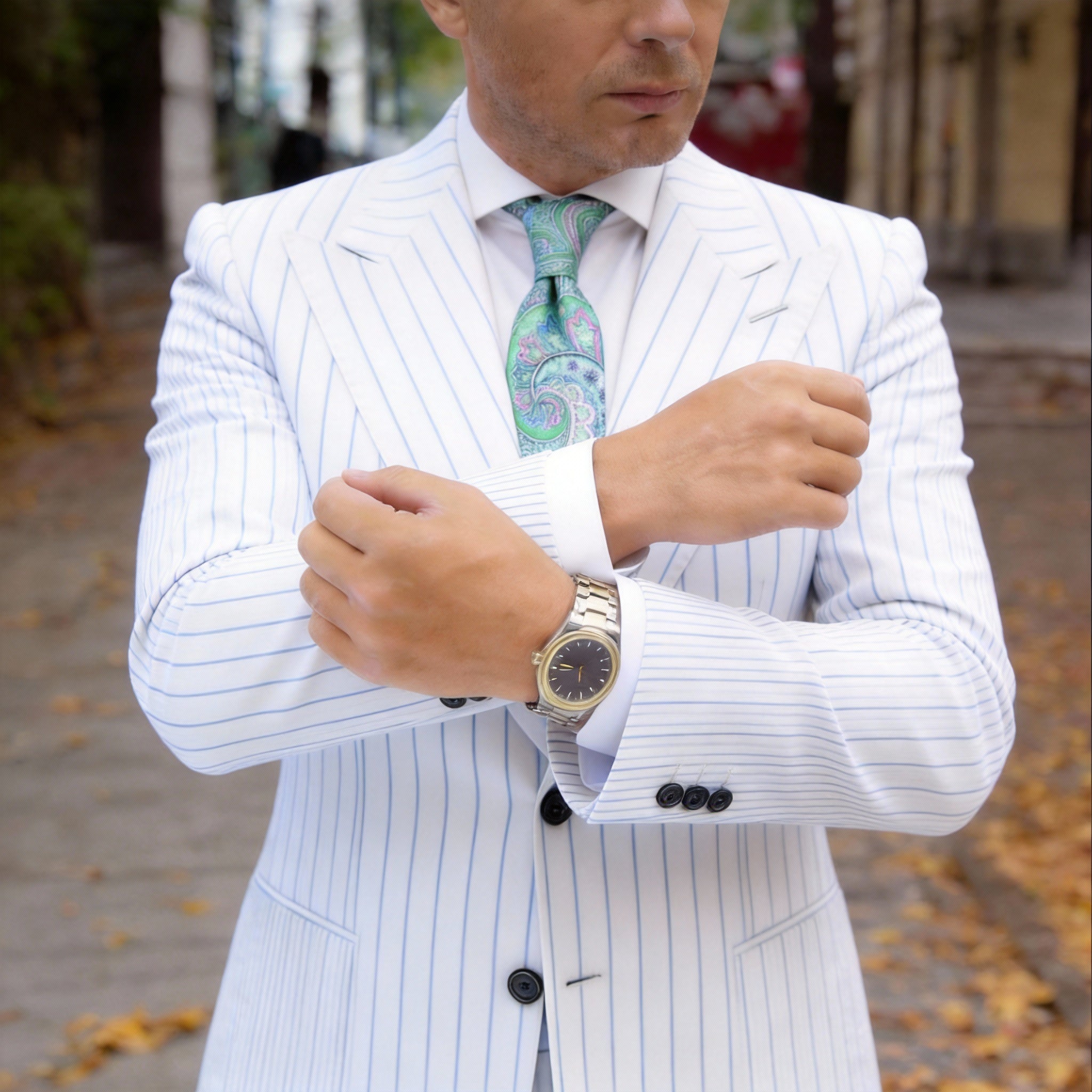 Green With Pink Blue Paisley Necktie