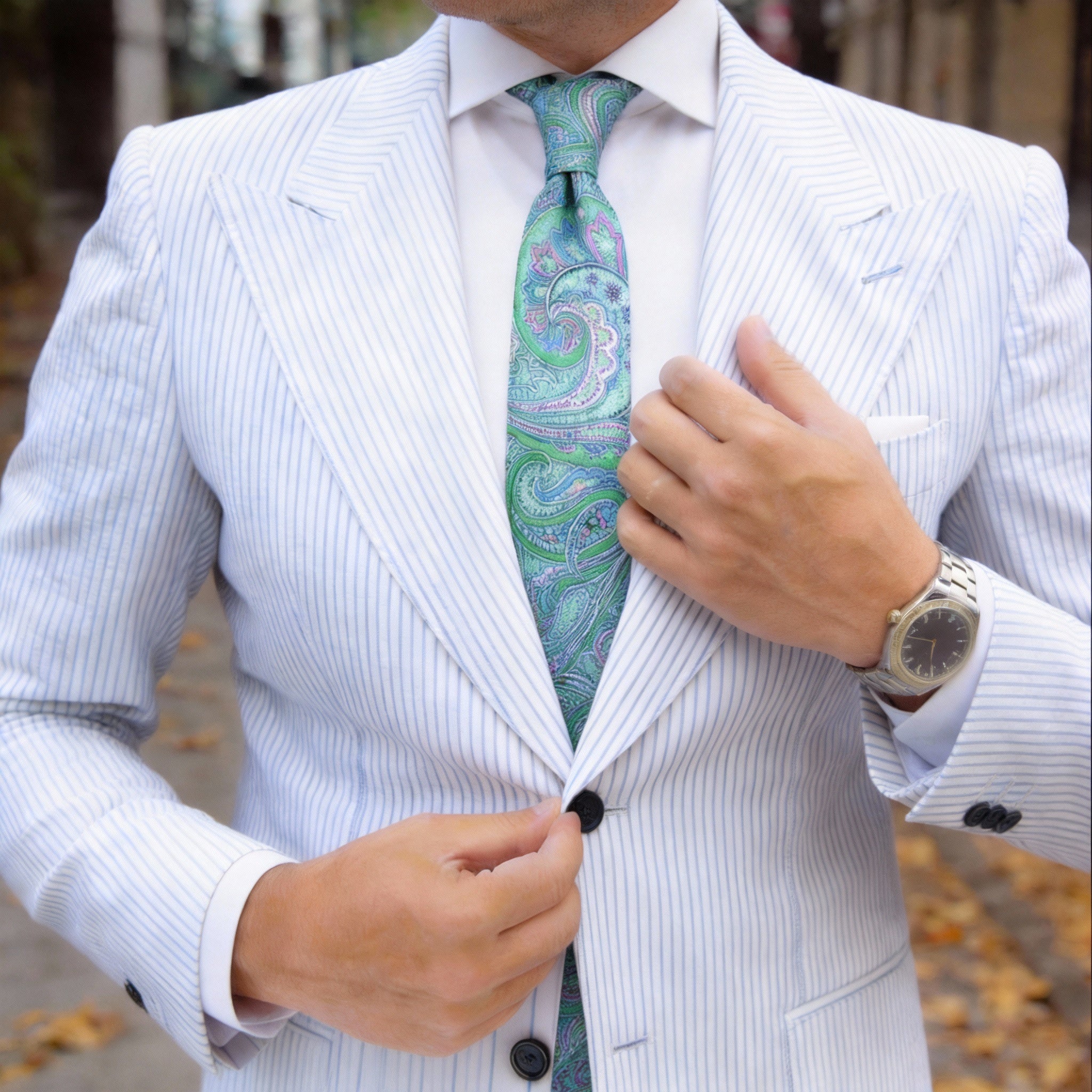 Green With Pink Blue Paisley Necktie