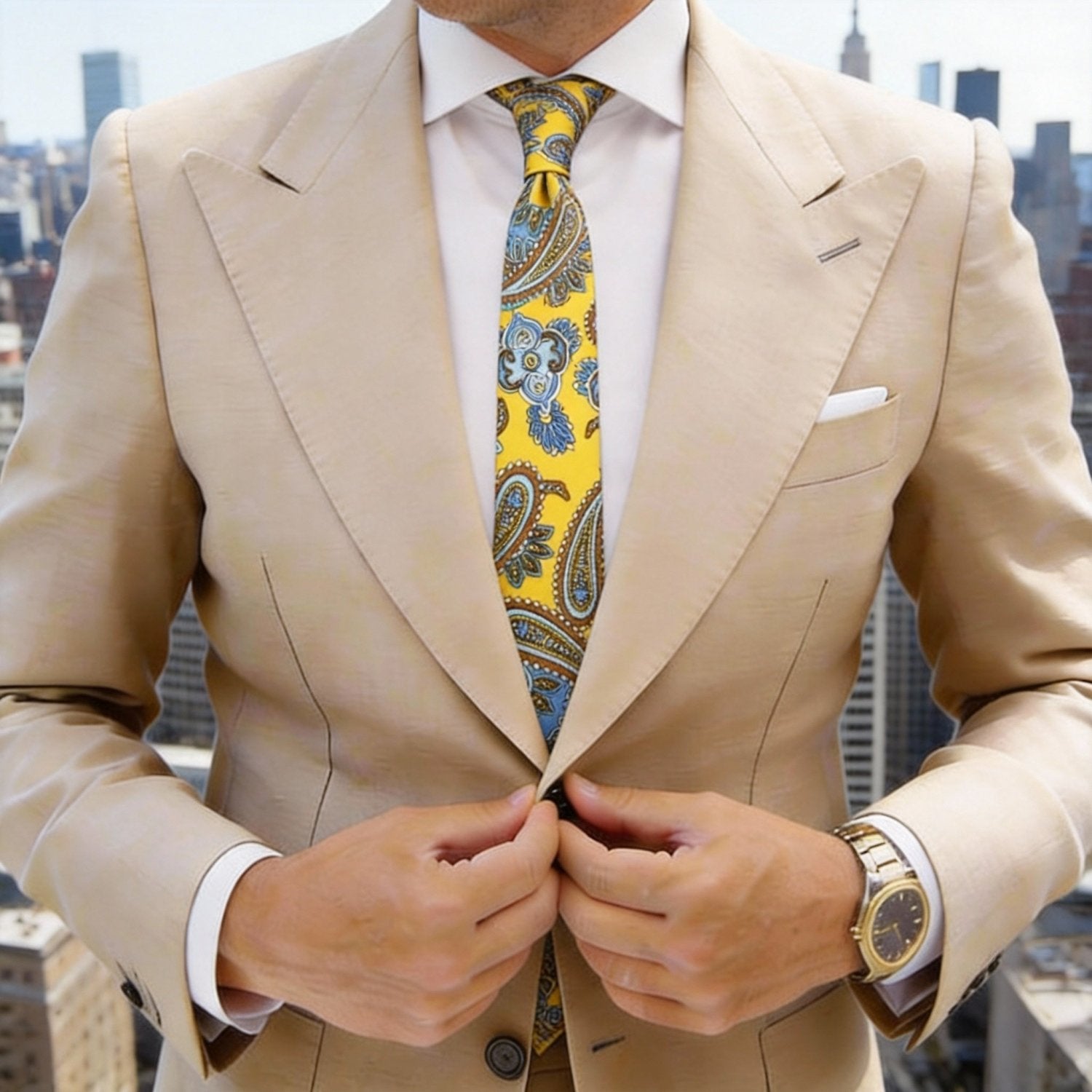 Yellow With Blue Paisley Necktie