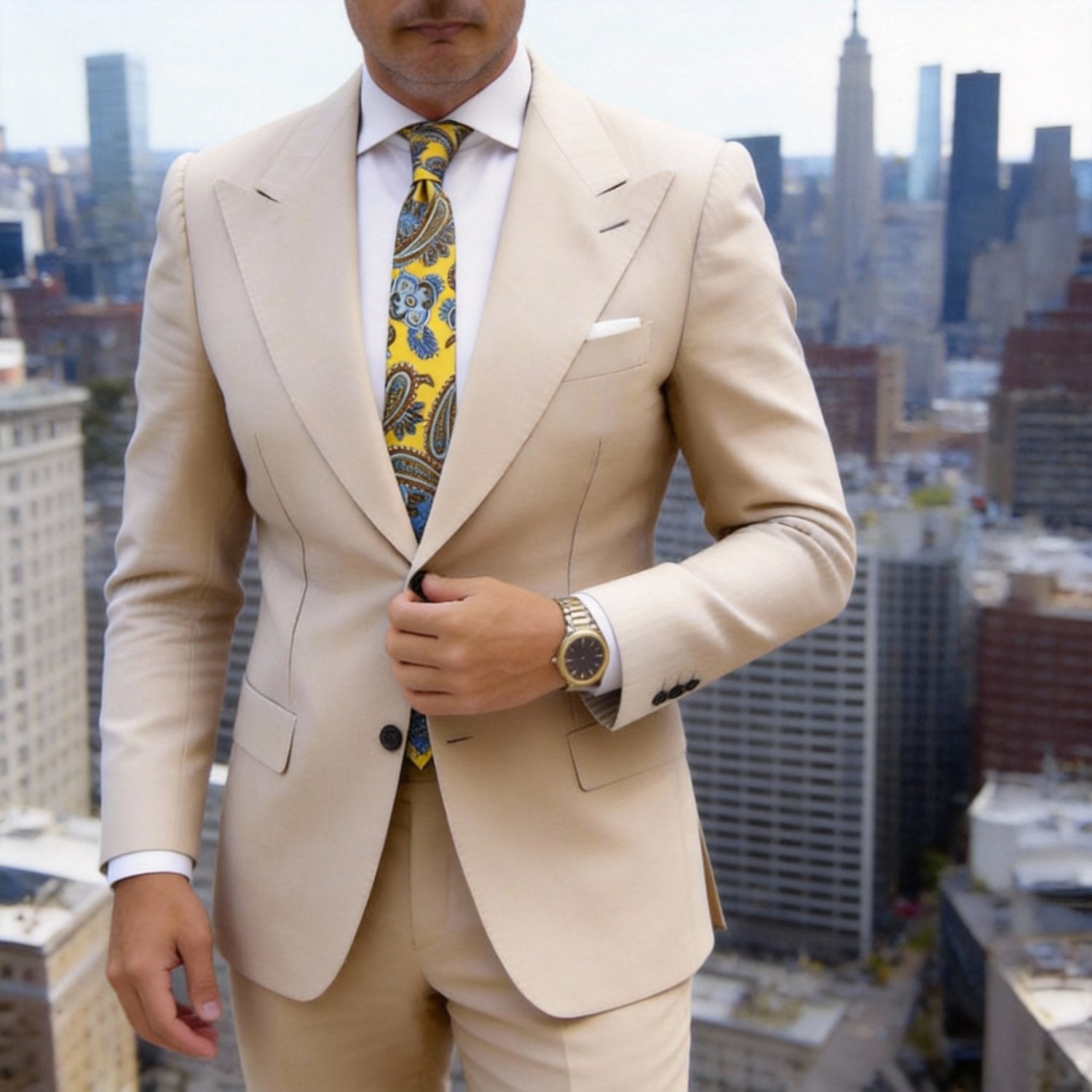 Yellow With Blue Paisley Necktie
