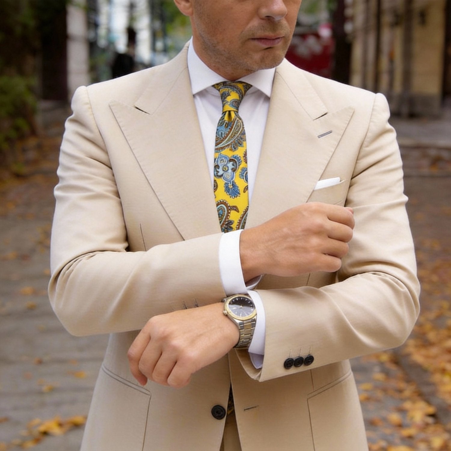 Yellow With Blue Paisley Necktie
