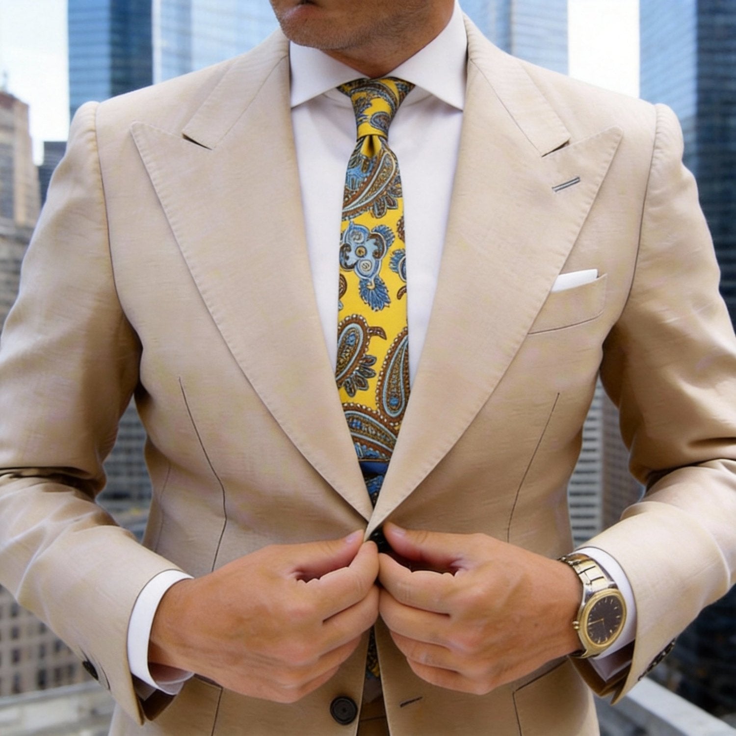 Yellow With Blue Paisley Necktie