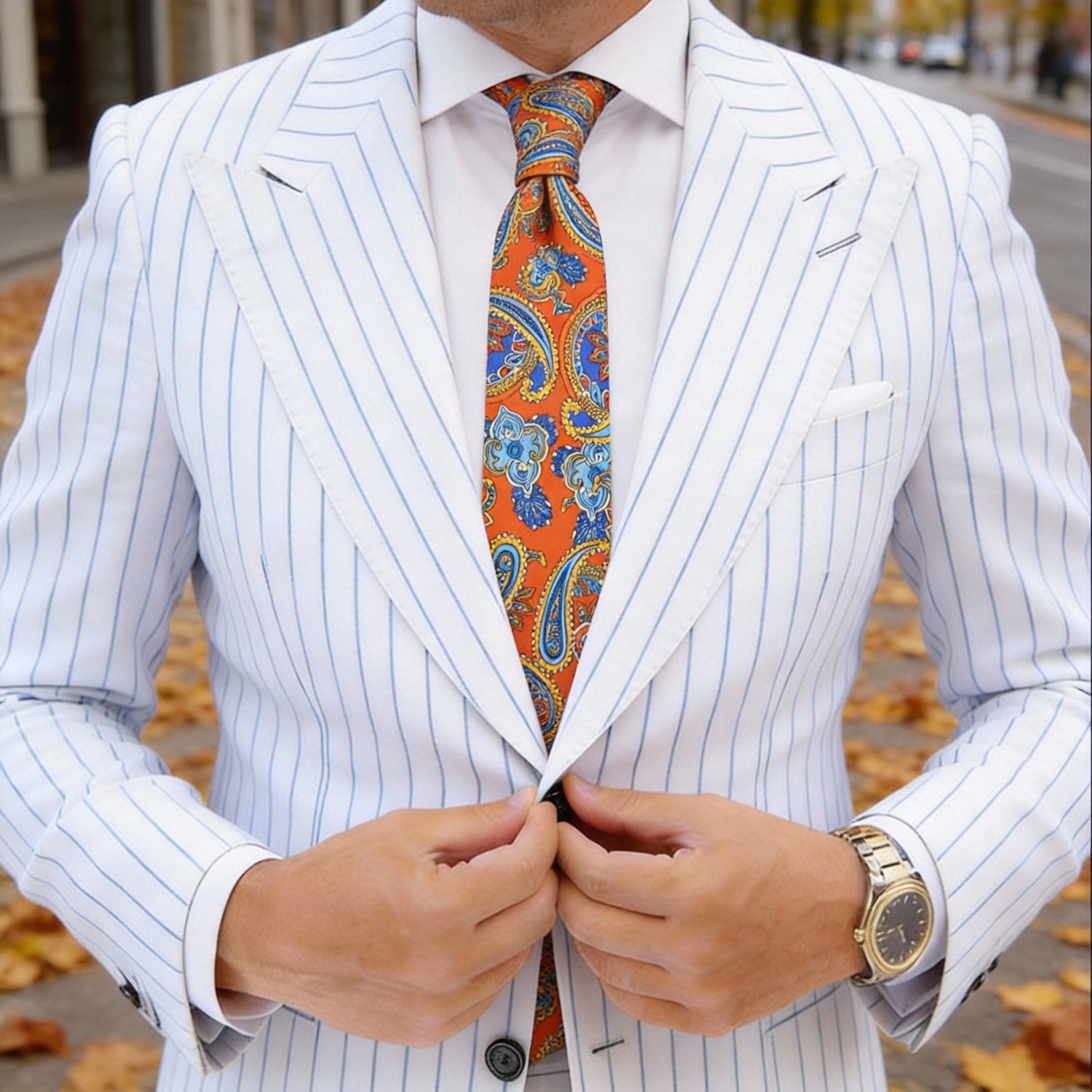 Orange With Blue And Yellow Paisley Necktie