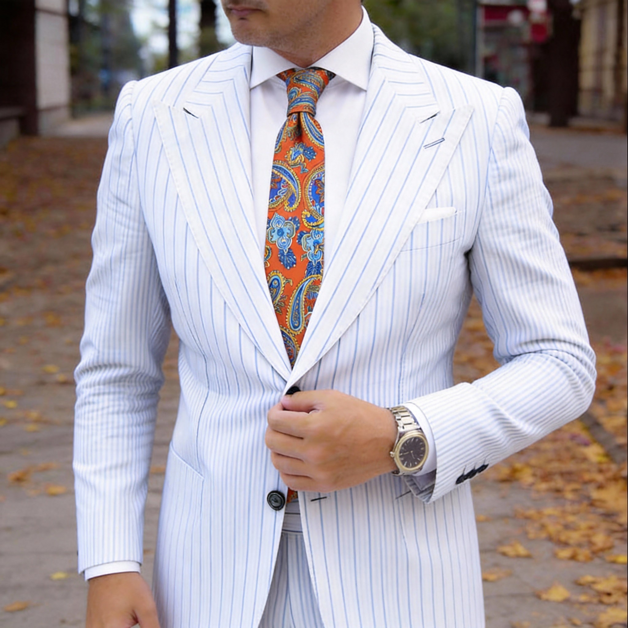Orange With Blue And Yellow Paisley Necktie