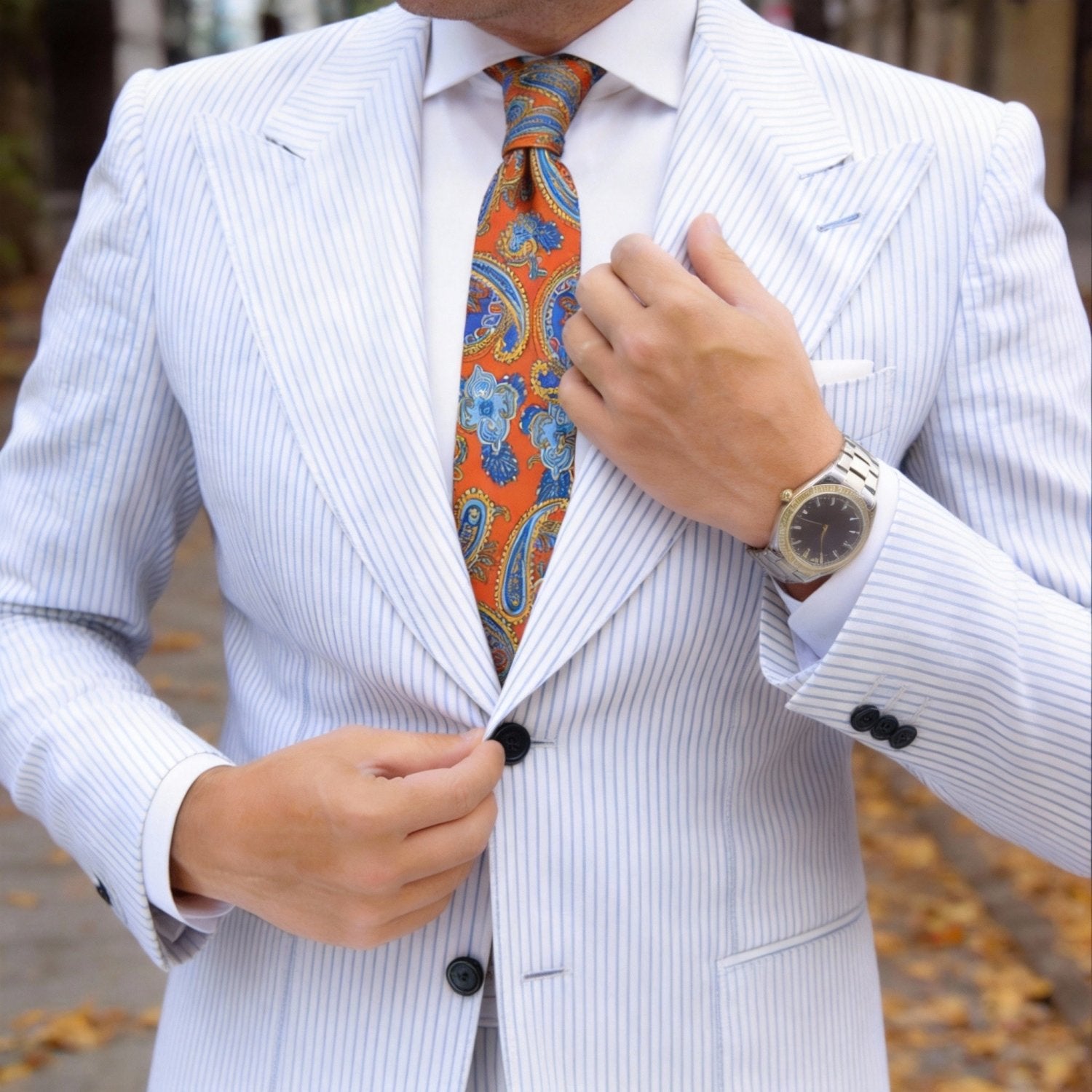 Orange With Blue And Yellow Paisley Necktie