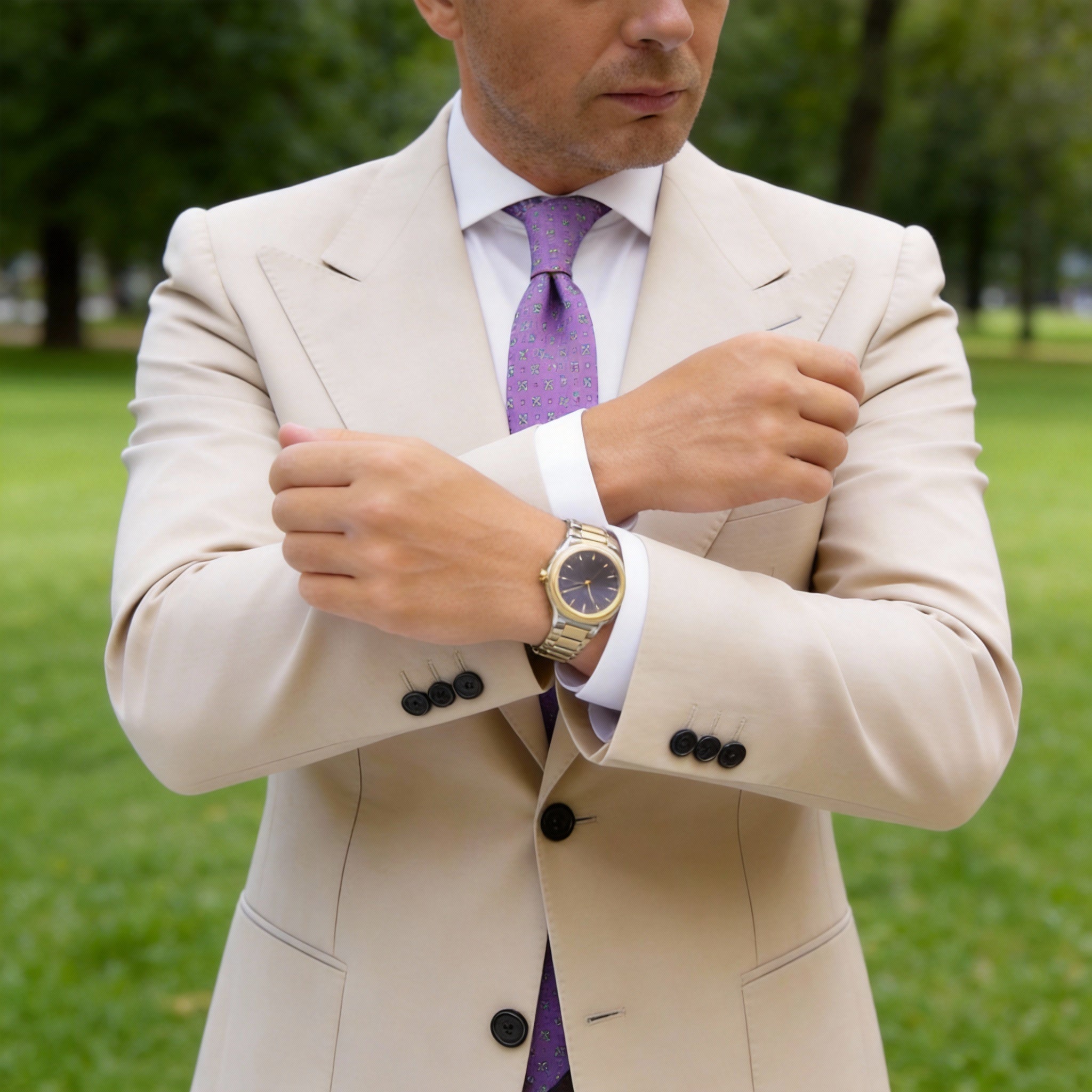 Purple With Green Floral Necktie