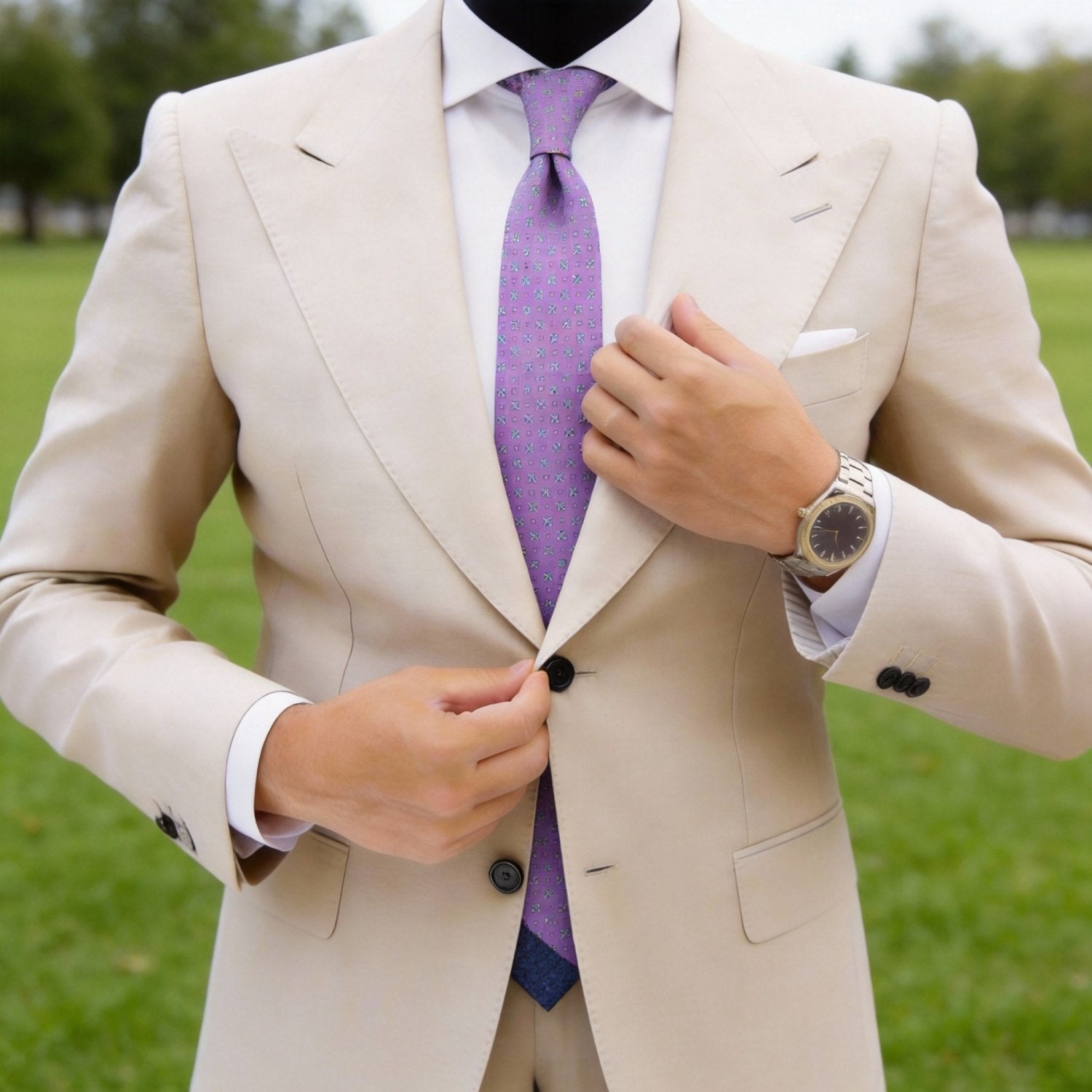 Purple With Green Floral Necktie