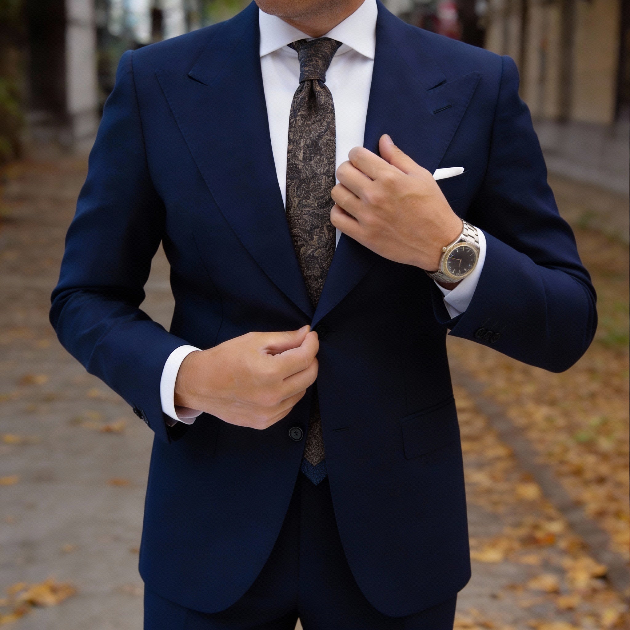Beige With Dark Gray Floral Necktie