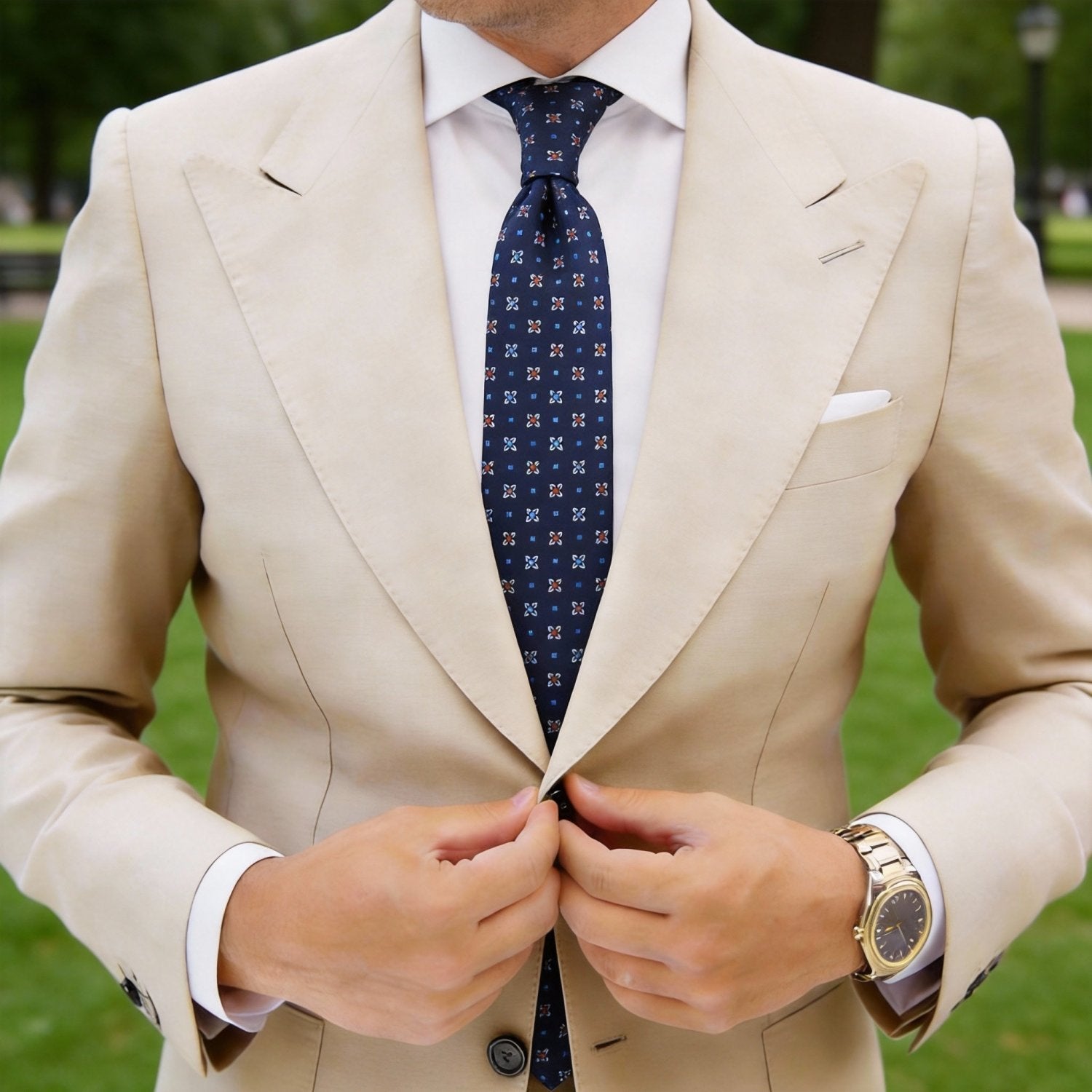 Navy Blue With Blue & Brown Floral Necktie