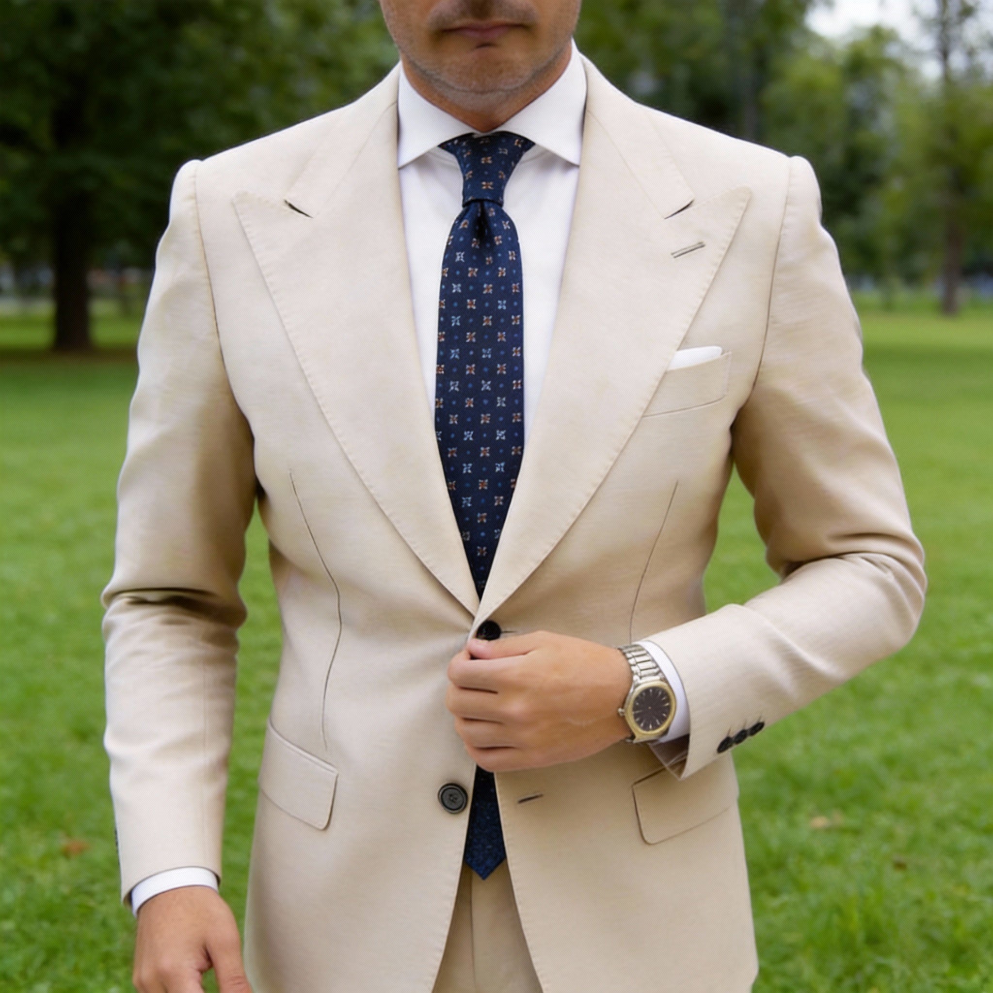 Navy Blue With Blue & Brown Floral Necktie