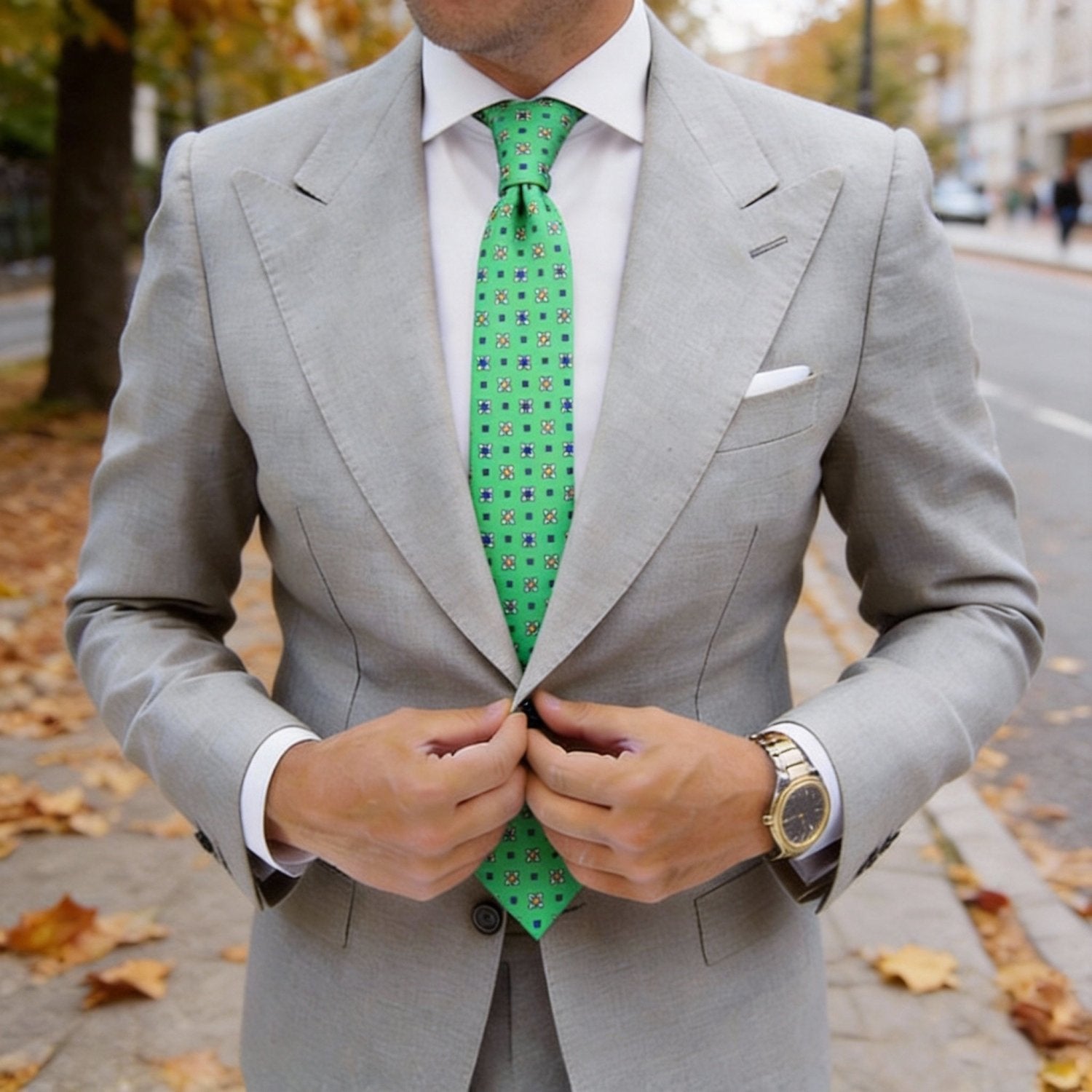 Green With Blue Floral Necktie