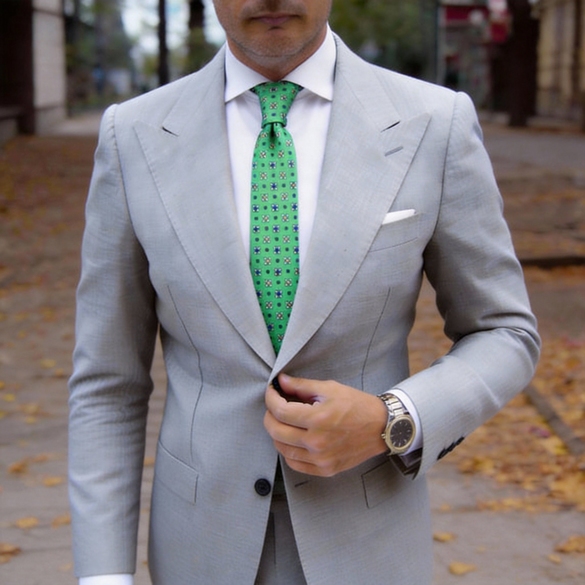 Green With Blue Floral Necktie