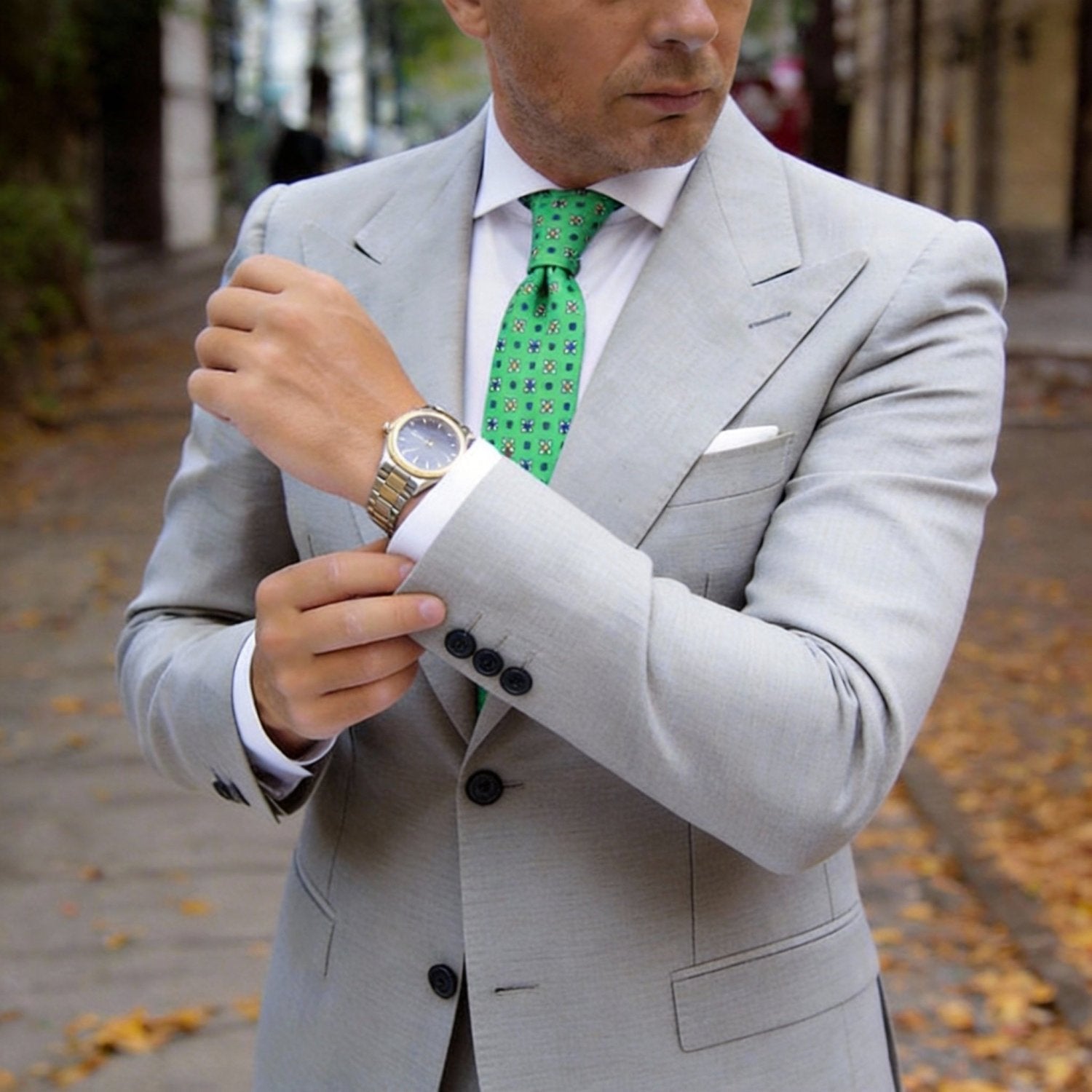 Green With Blue Floral Necktie