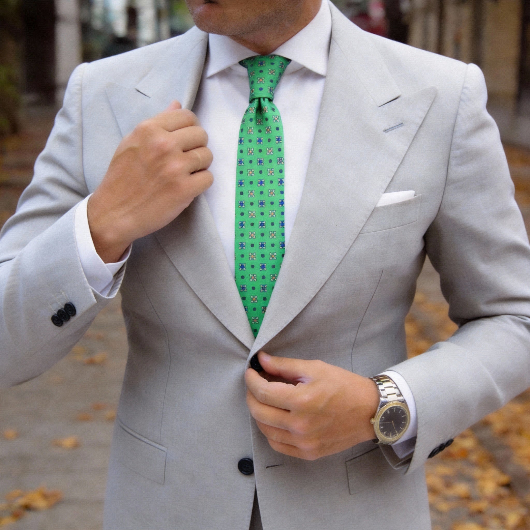 Green With Blue Floral Necktie