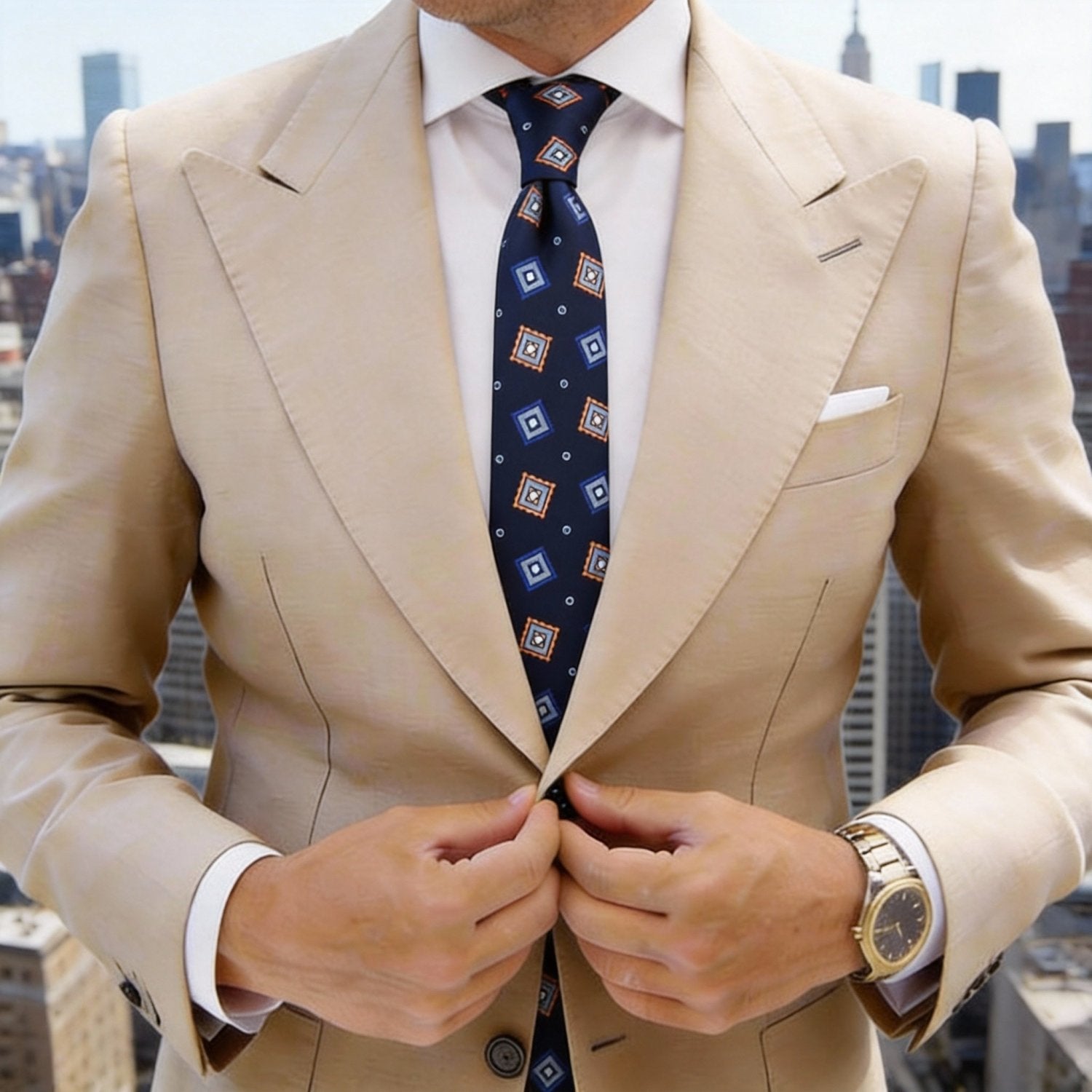 Dark Blue with Orange Blue Square Necktie