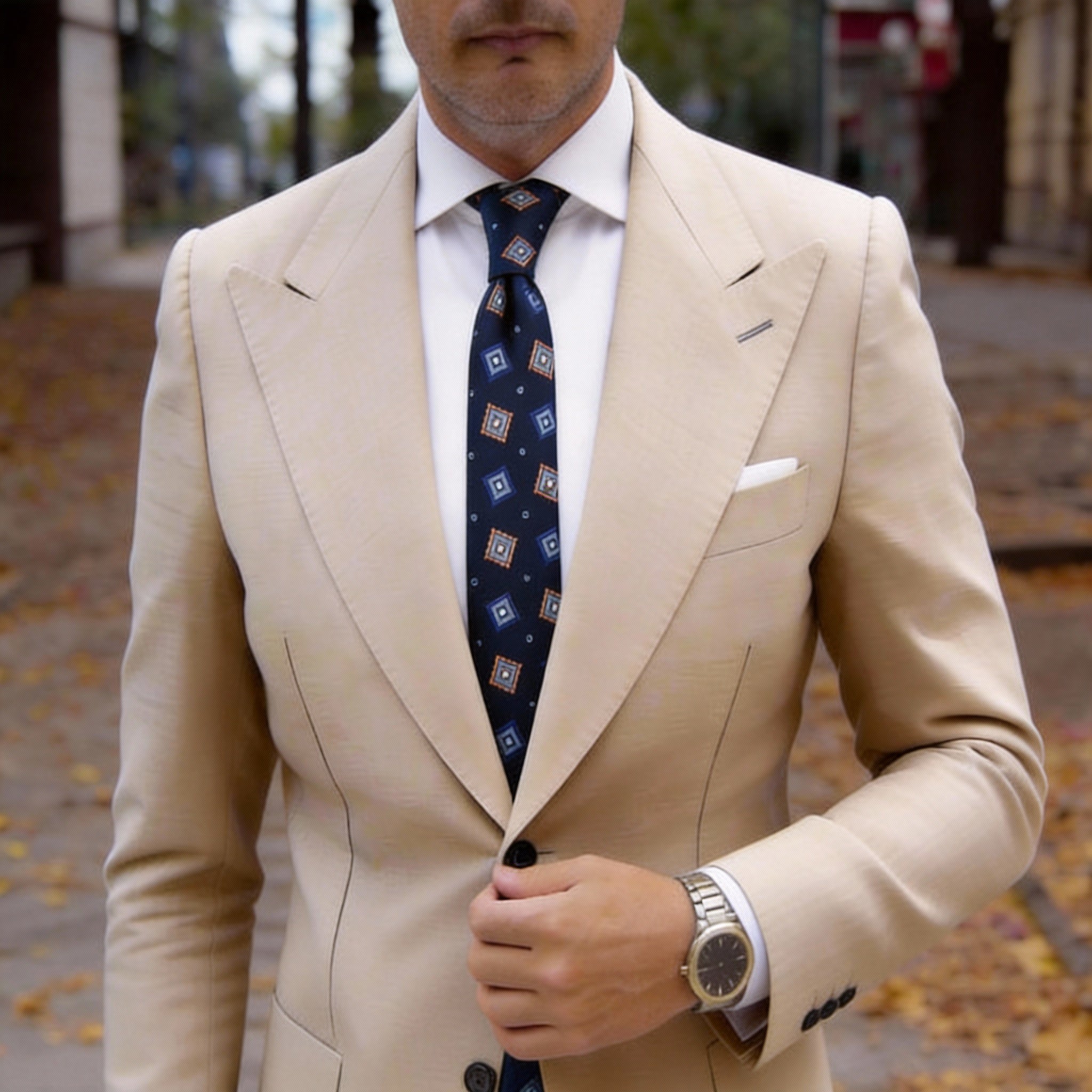 Dark Blue with Orange Blue Square Necktie