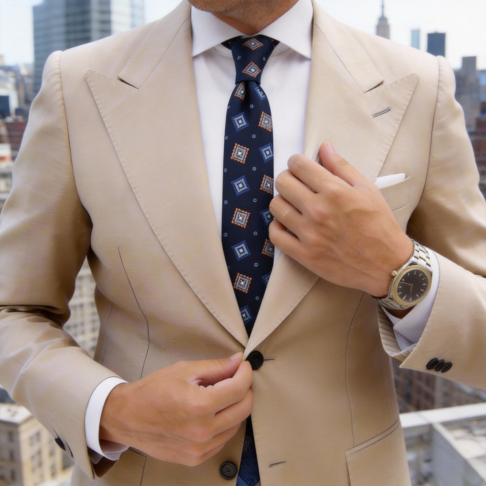 Dark Blue with Orange Blue Square Necktie