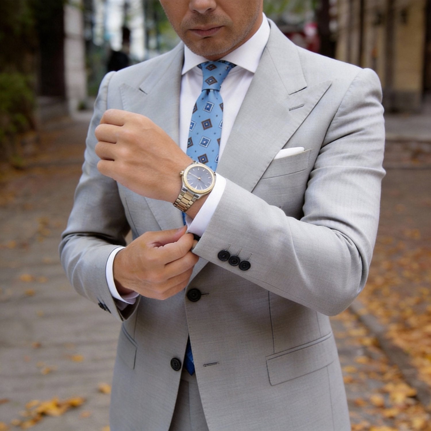 Light Blue With Brown Diamond Necktie