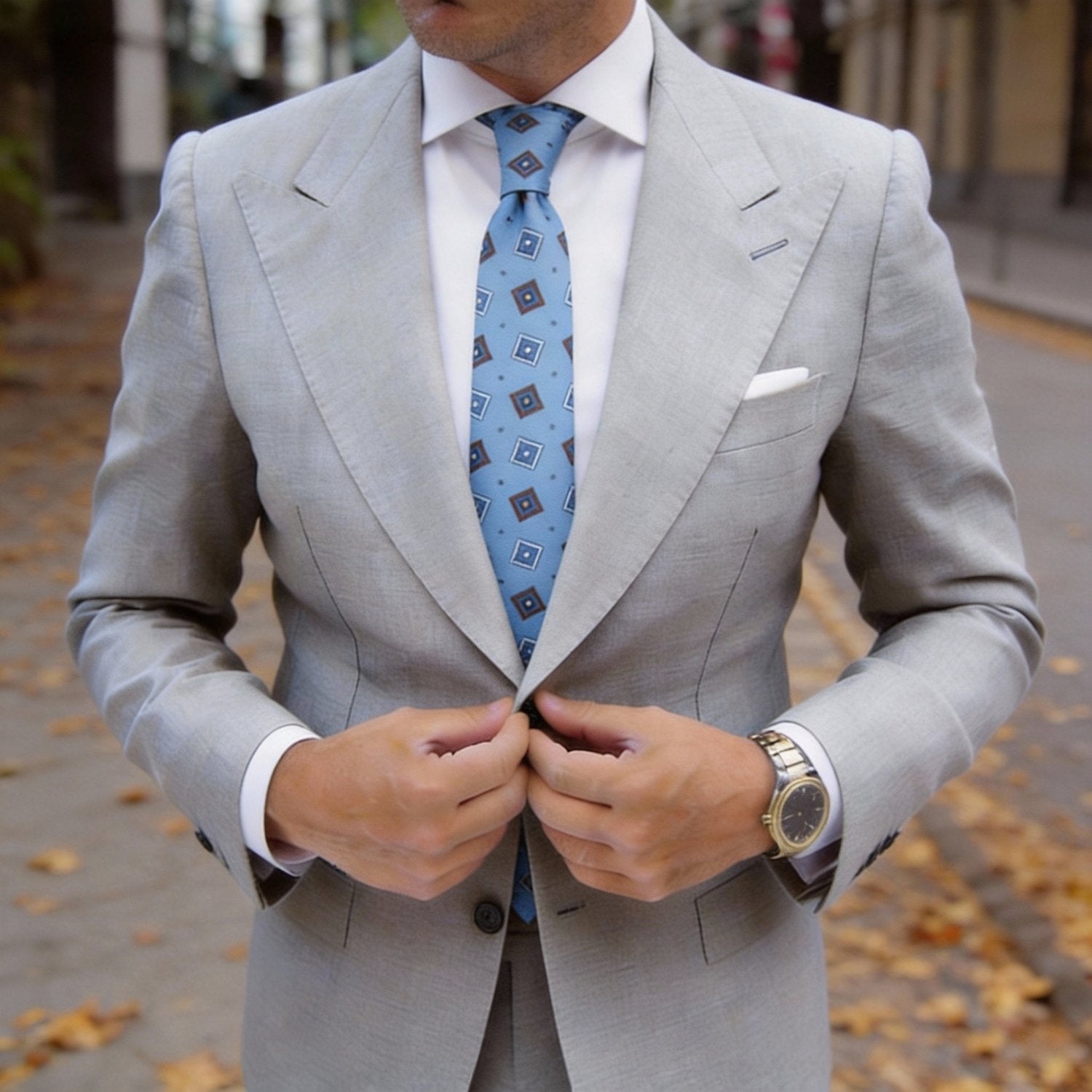 Light Blue With Brown Diamond Necktie