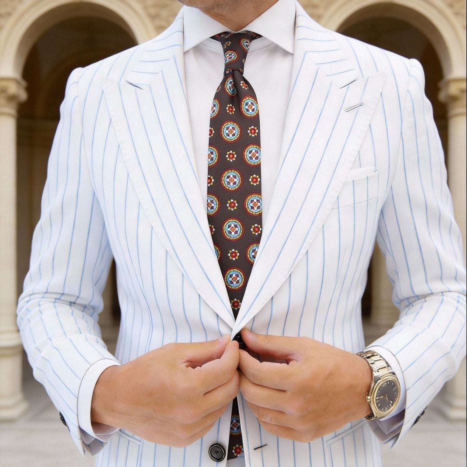 Brown with Multicolor Medallion Floral Necktie