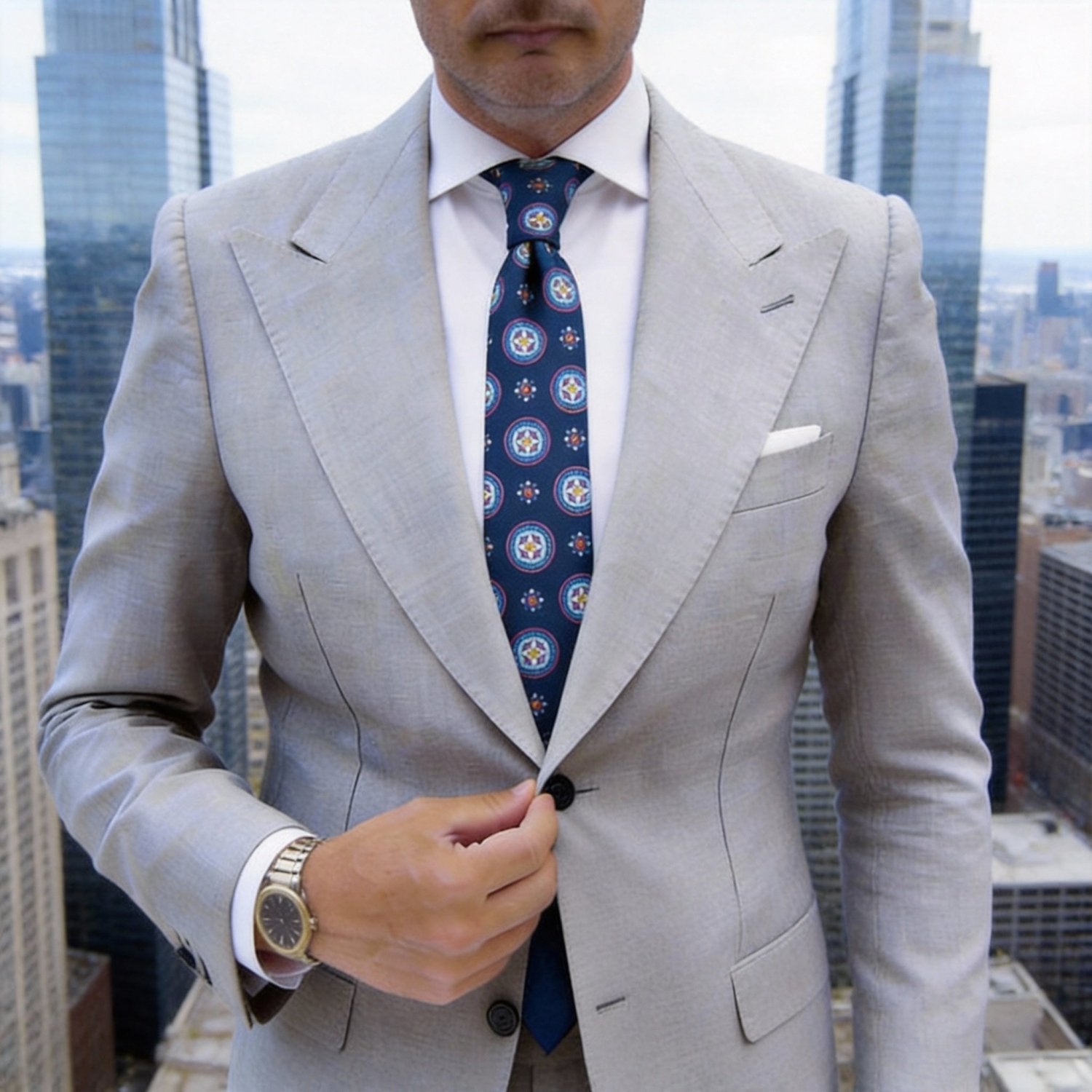 Blue with Pink Medallion Floral Necktie