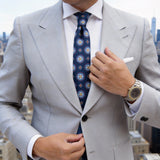 Blue with Pink Medallion Floral Necktie