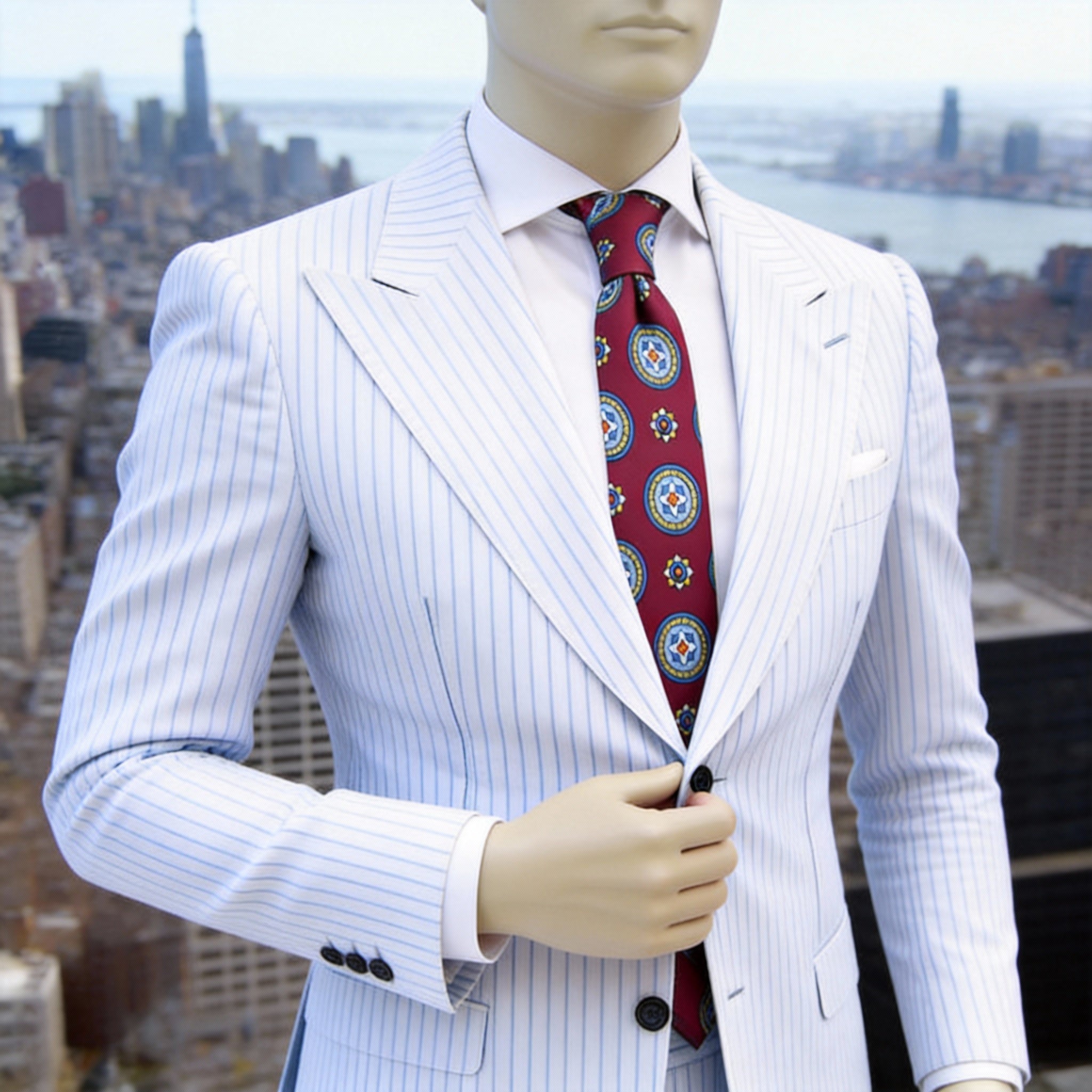 Red with Blue Circular Floral Necktie