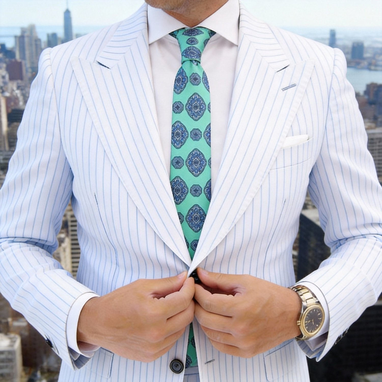 Mint Green with Blue Medallion Necktie