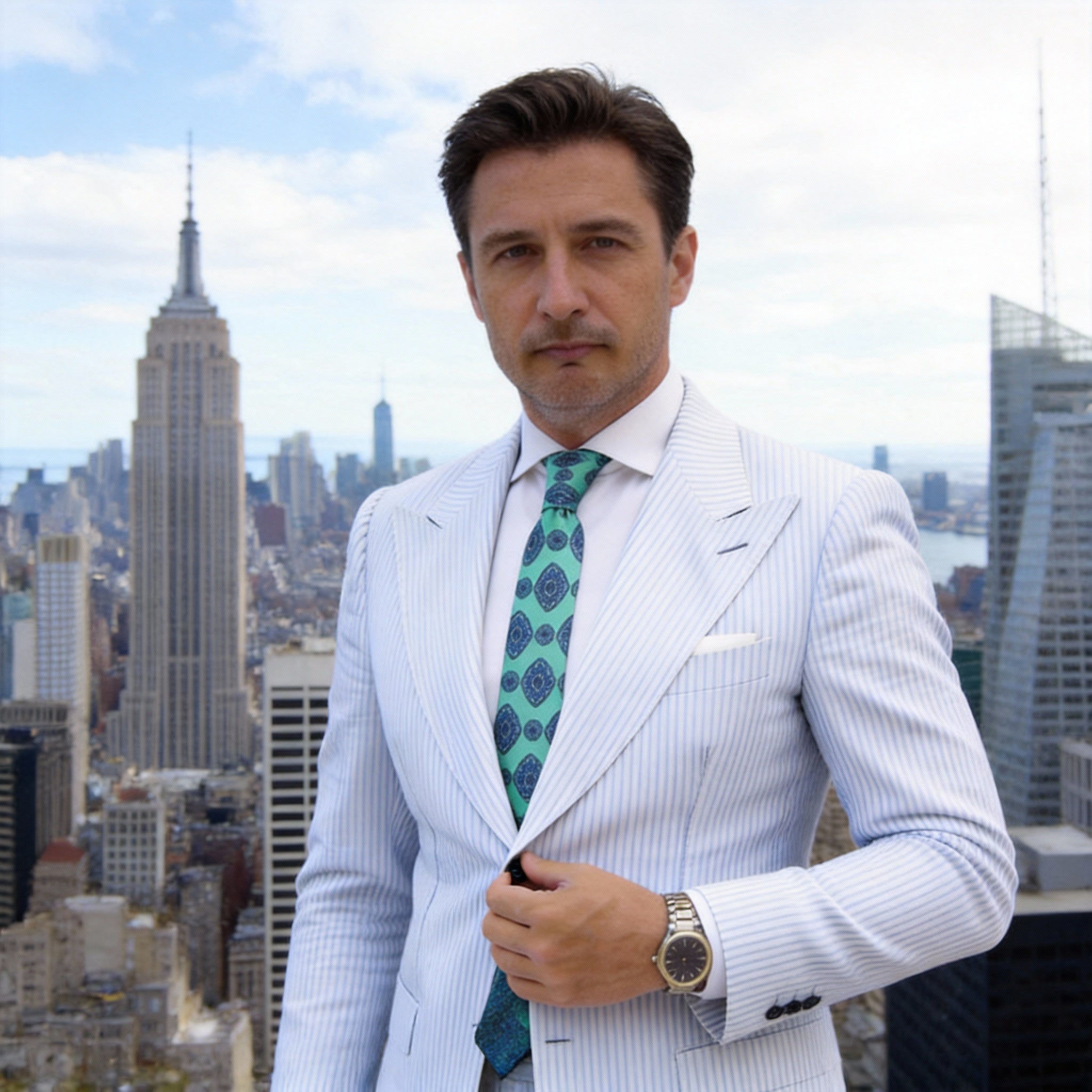 Mint Green with Blue Medallion Necktie