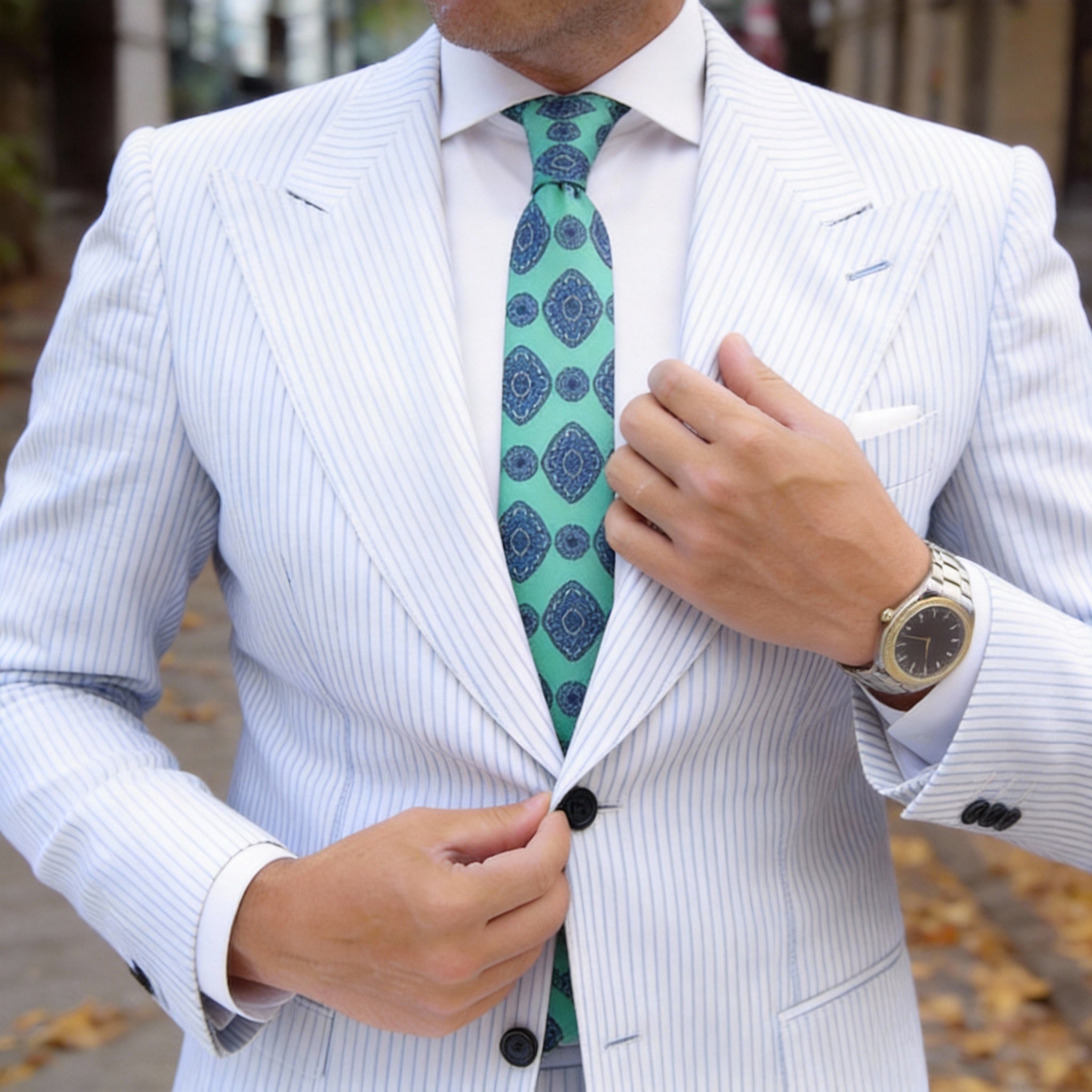 Mint Green with Blue Medallion Necktie