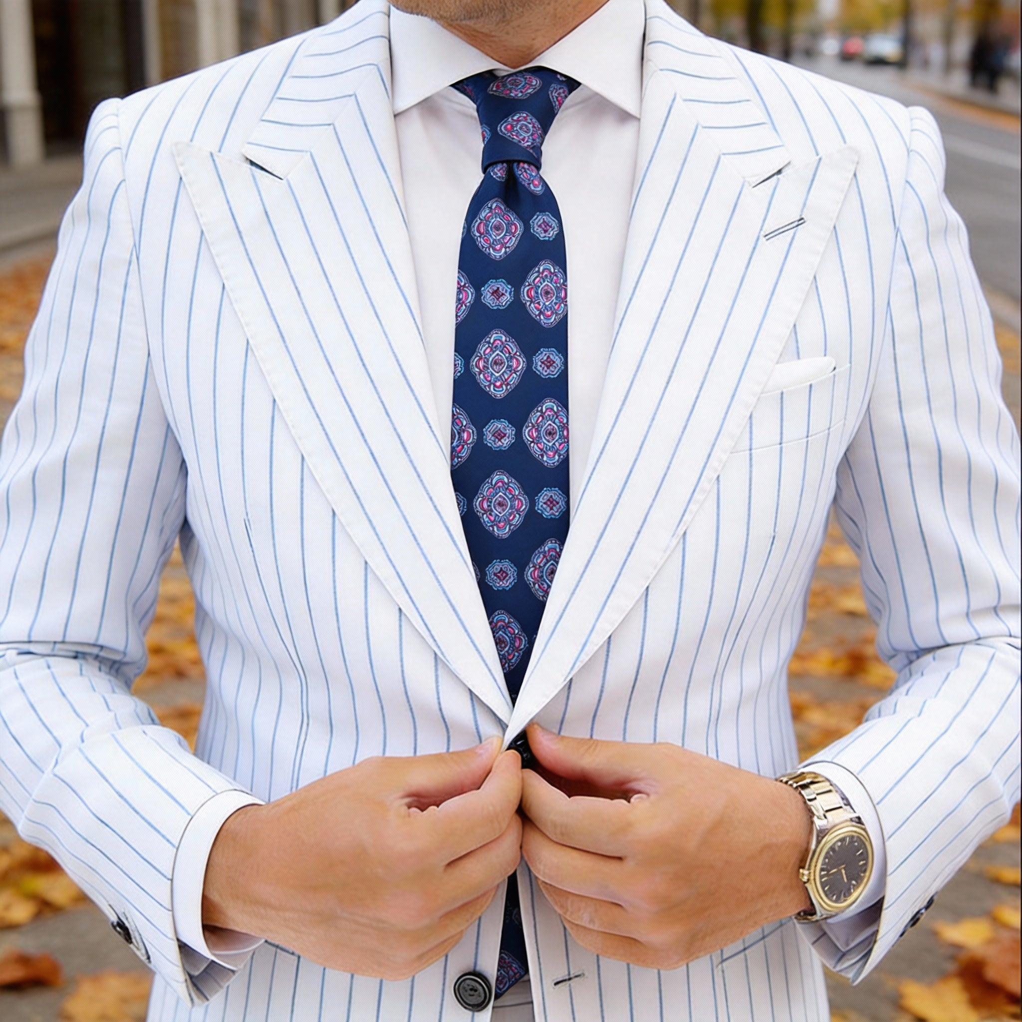 Blue with Pink Medallion Necktie