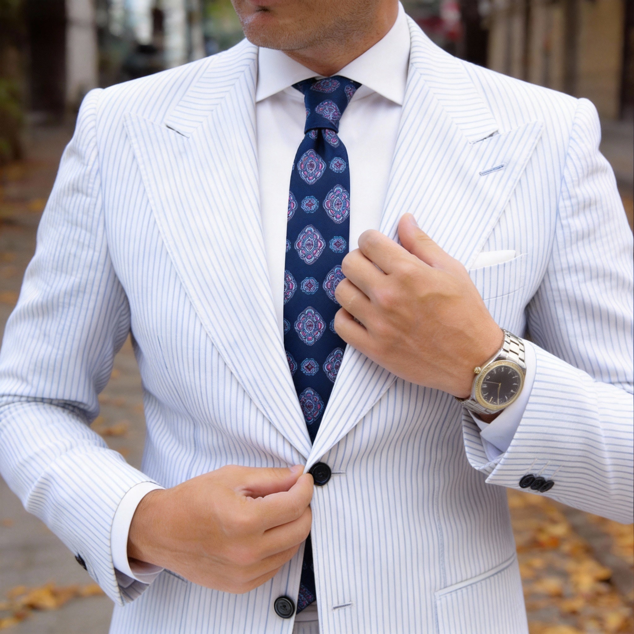 Blue with Pink Medallion Necktie