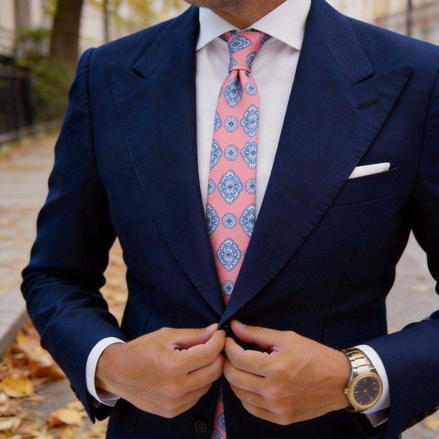 Coral With Blue Medallion Necktie