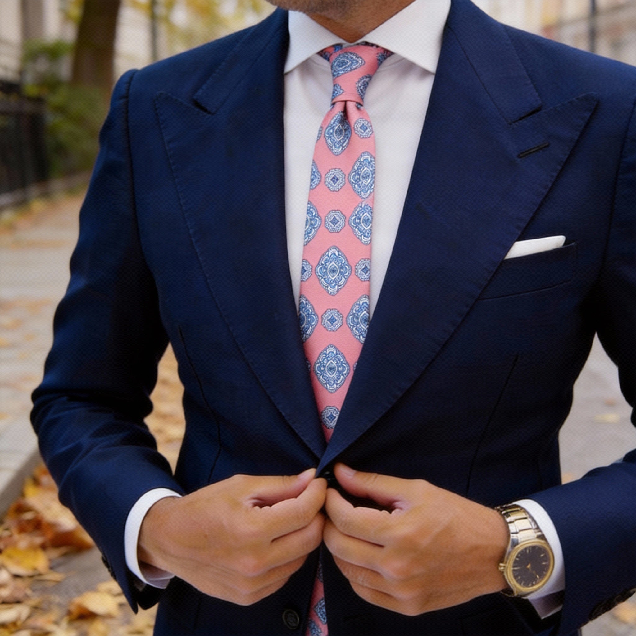 Coral With Blue Medallion Necktie