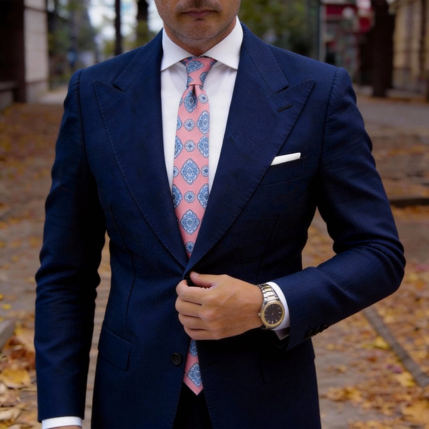 Coral With Blue Medallion Necktie