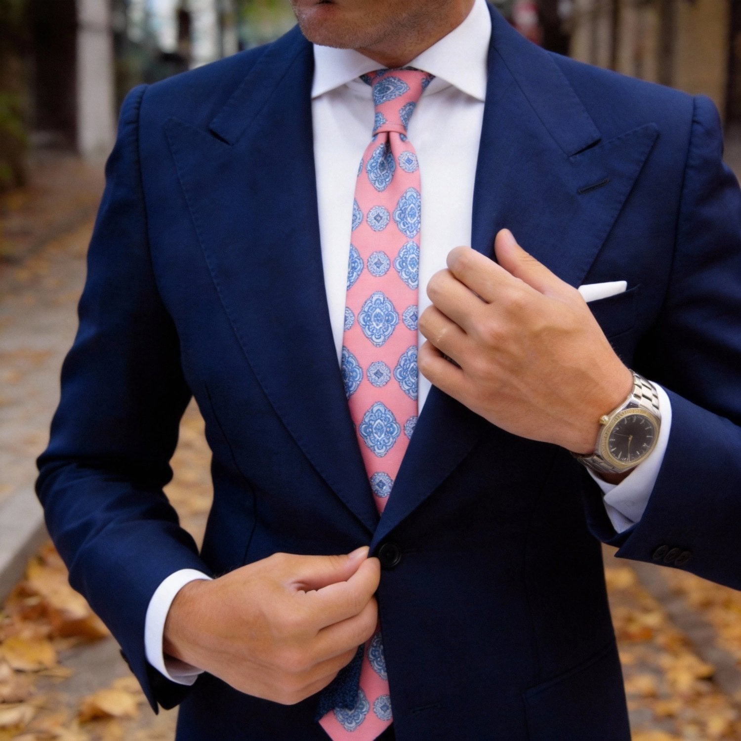 Coral With Blue Medallion Necktie