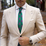 Green With Blue Square Floral Necktie