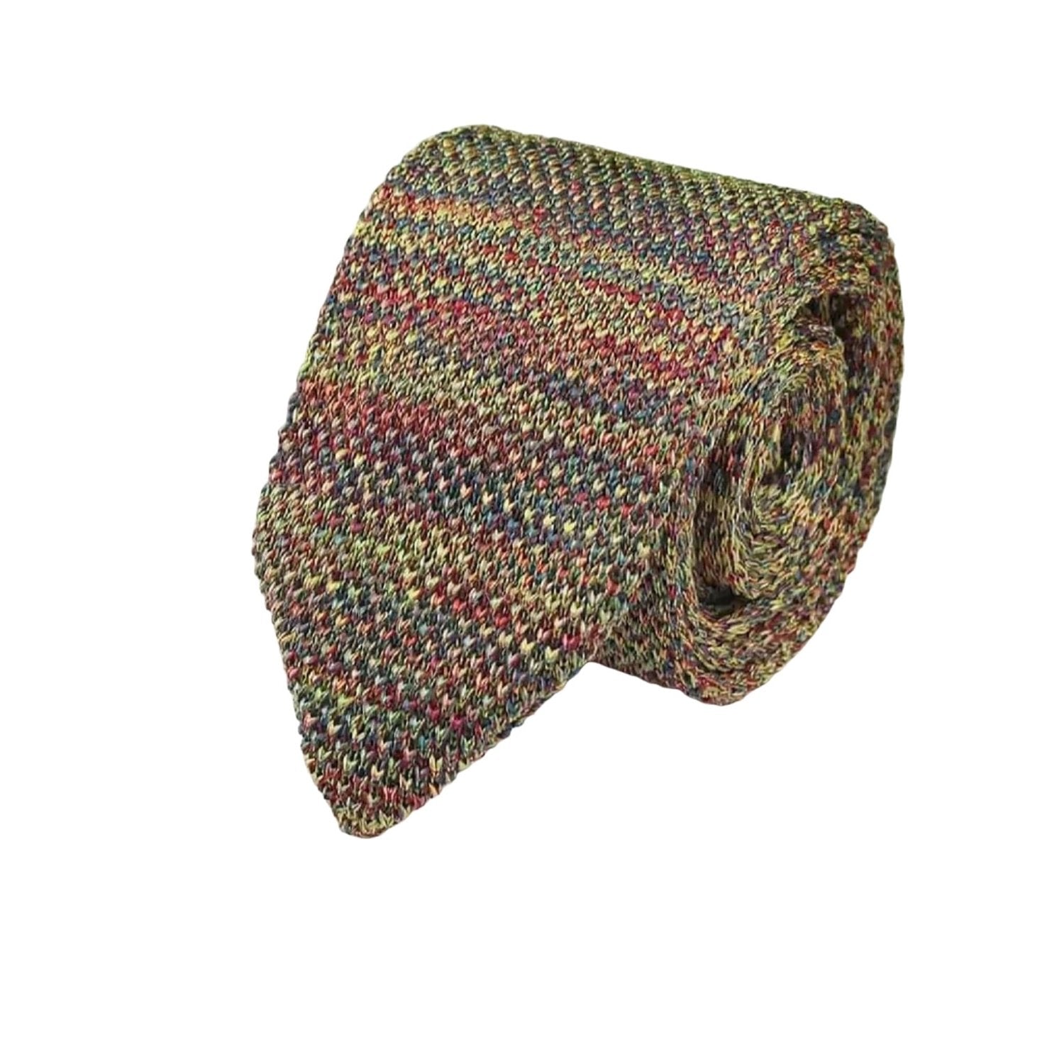Green With Multicolor Striped Knitted Necktie