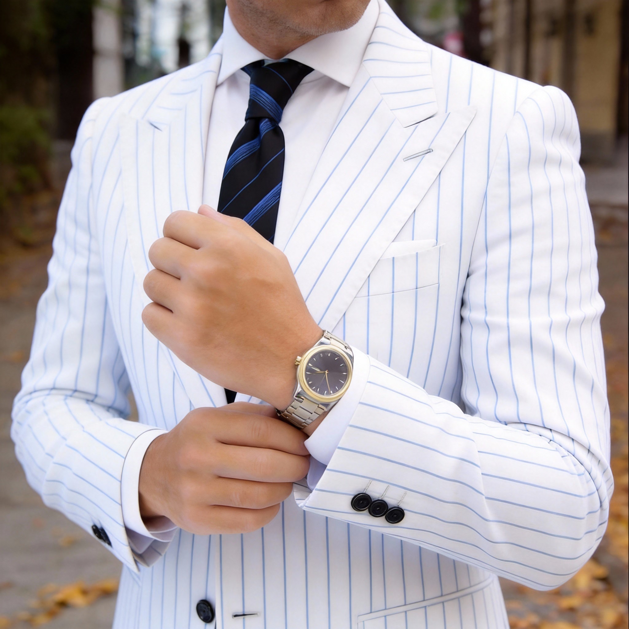 Dark Blue Necktie With White Stripes