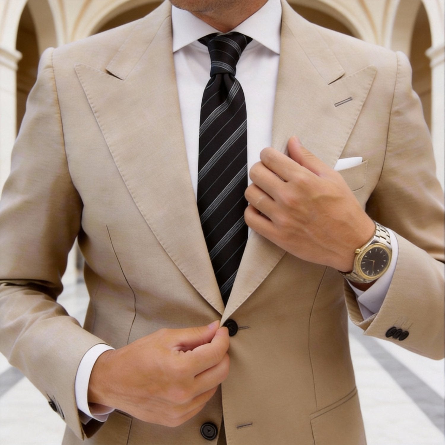 Black With White Stripe Pocket Square